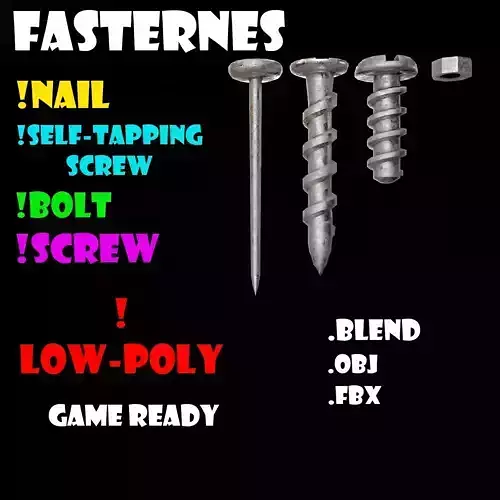 Low Poly Fasteners Pack  Nails Bolts Screws  Nuts PBR Ready 