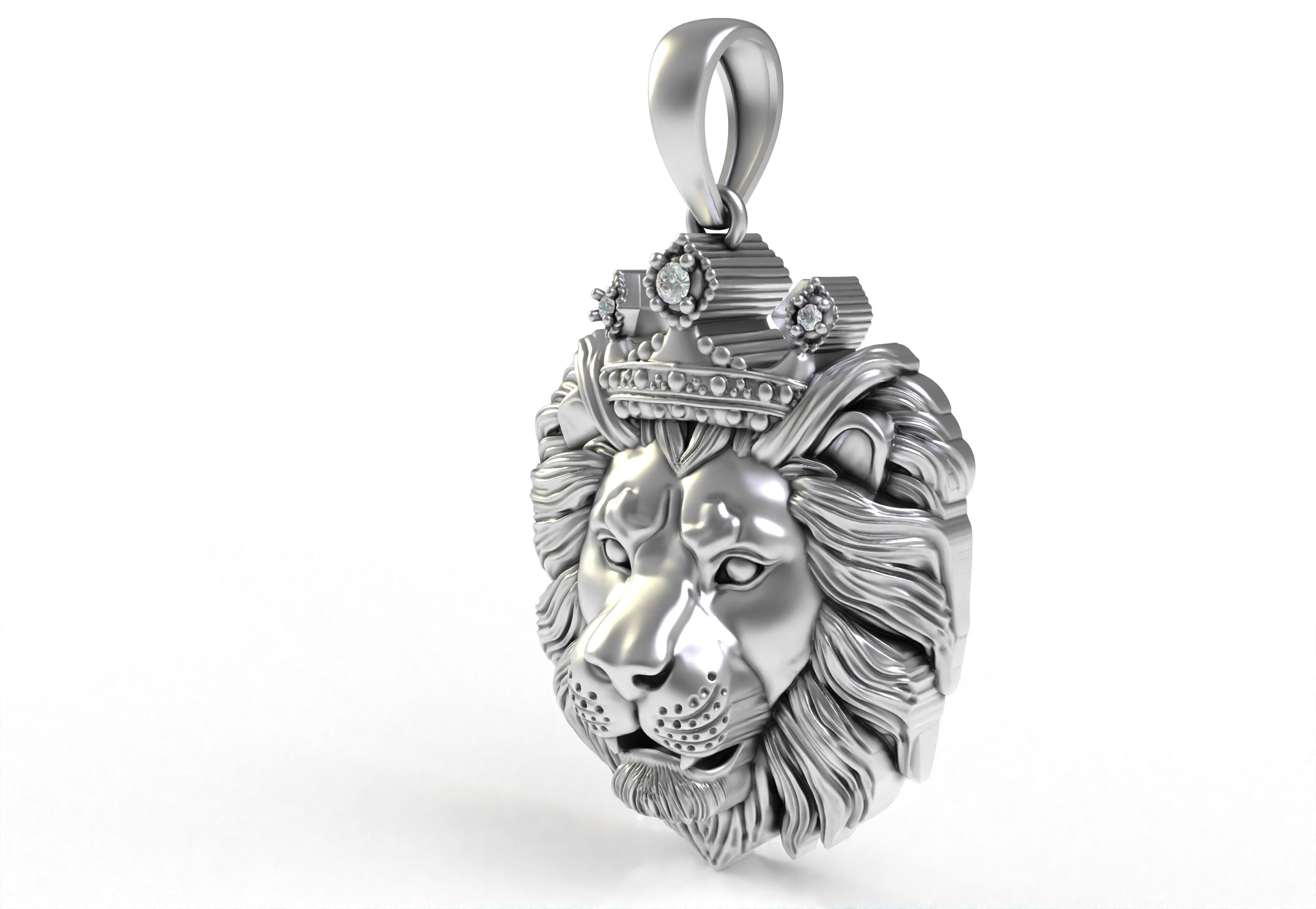 Lion with Crown Pendant 3D print model_18