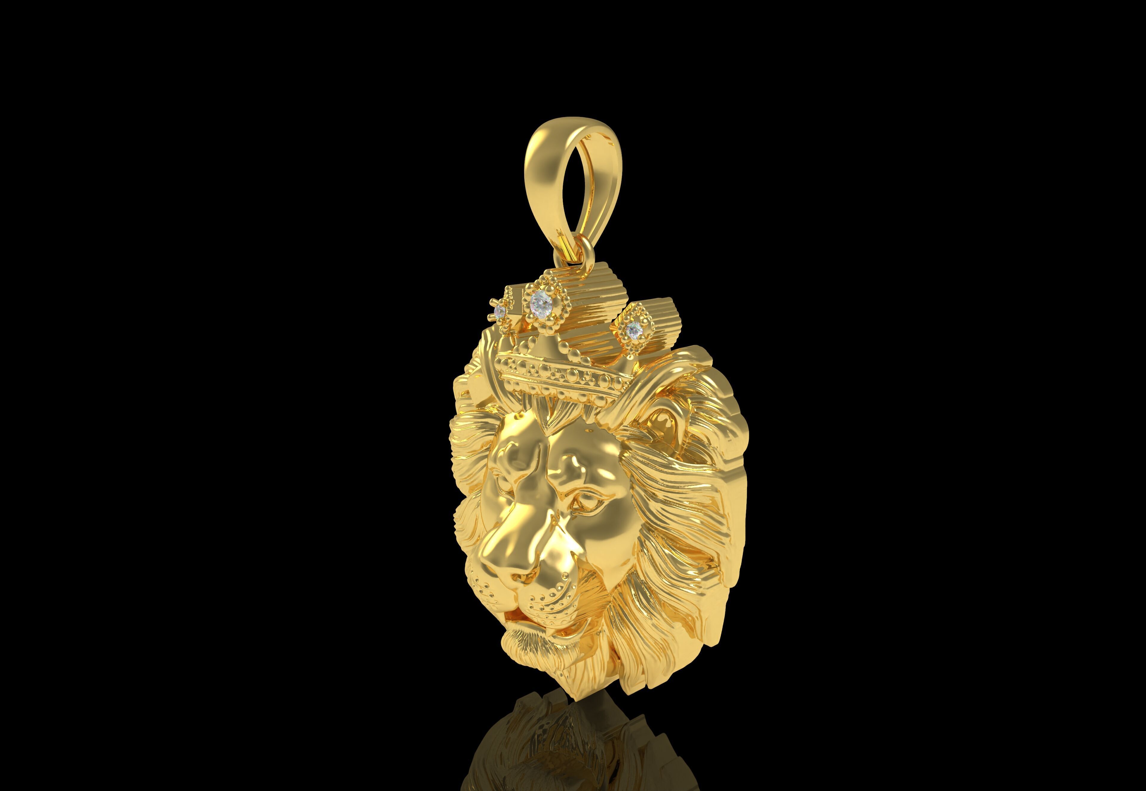 Lion with Crown Pendant 3D print model_34