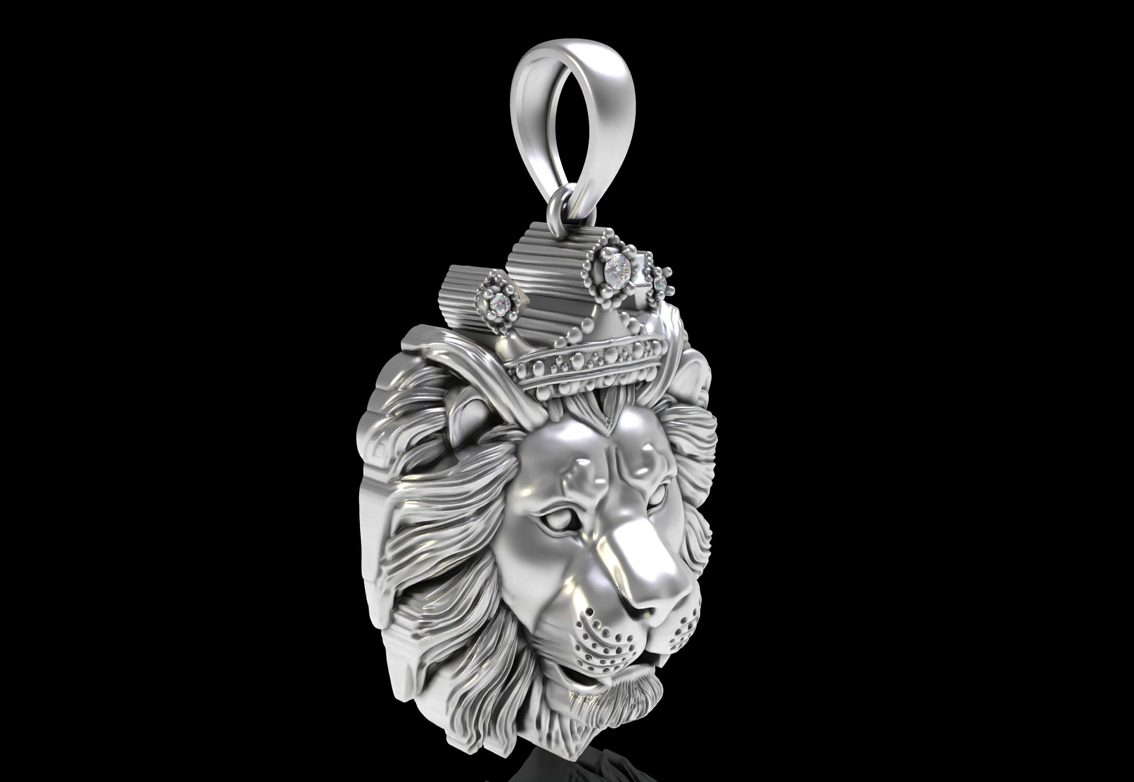 Lion with Crown Pendant 3D print model_14