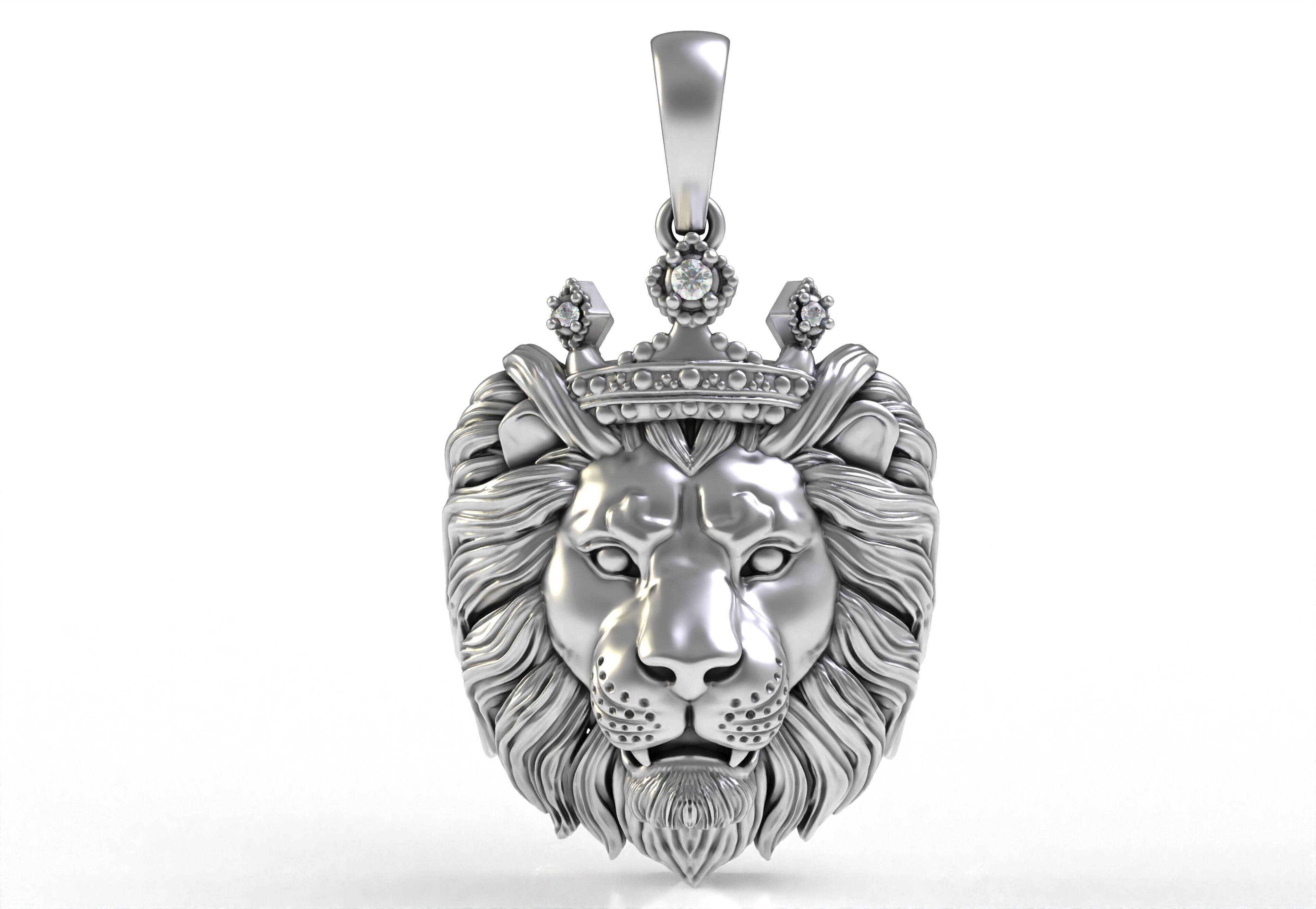 Lion with Crown Pendant 3D print model_17