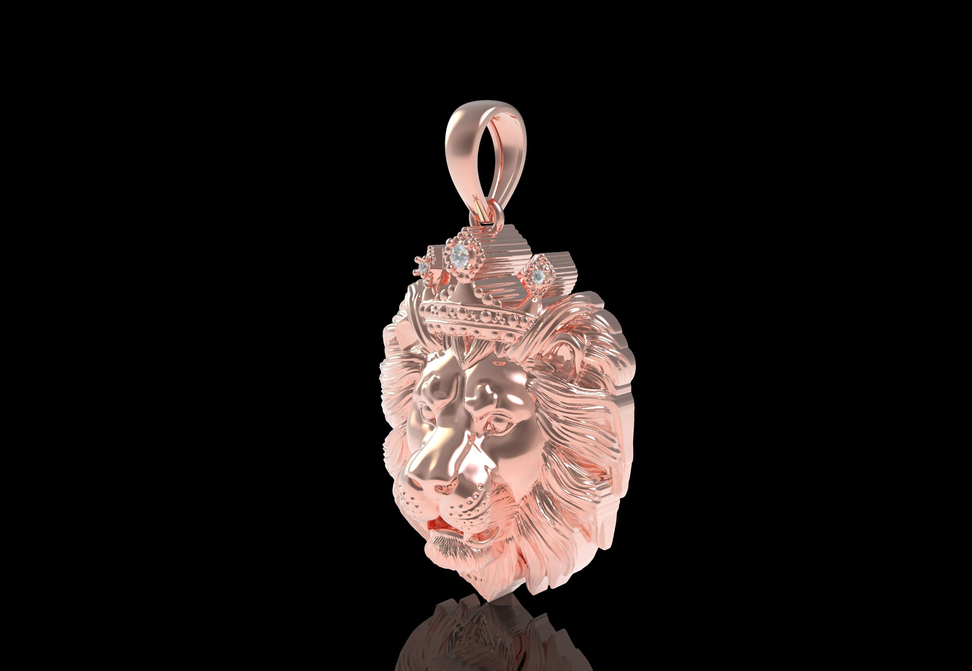 Lion with Crown Pendant 3D print model_28
