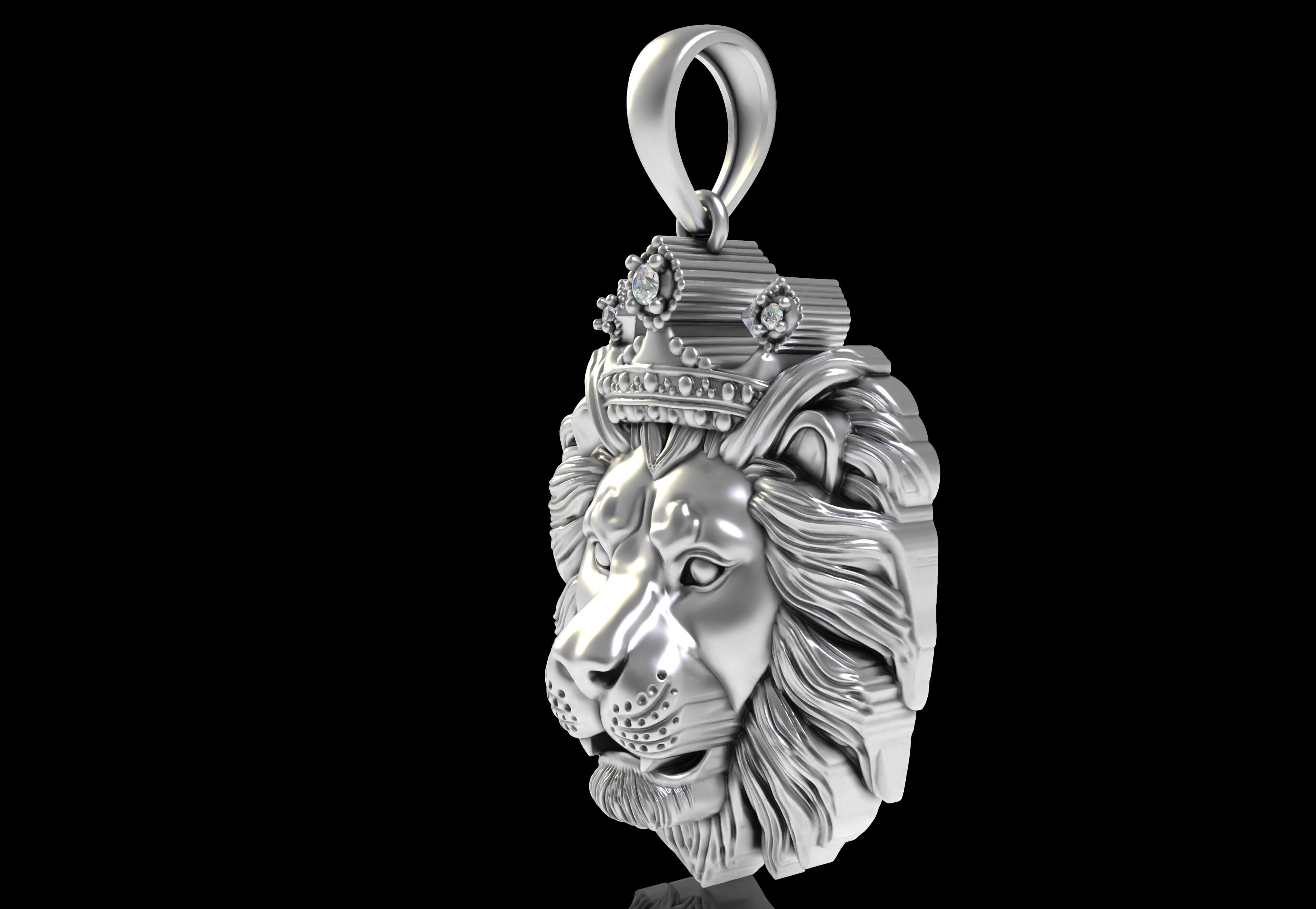 Lion with Crown Pendant 3D print model_11