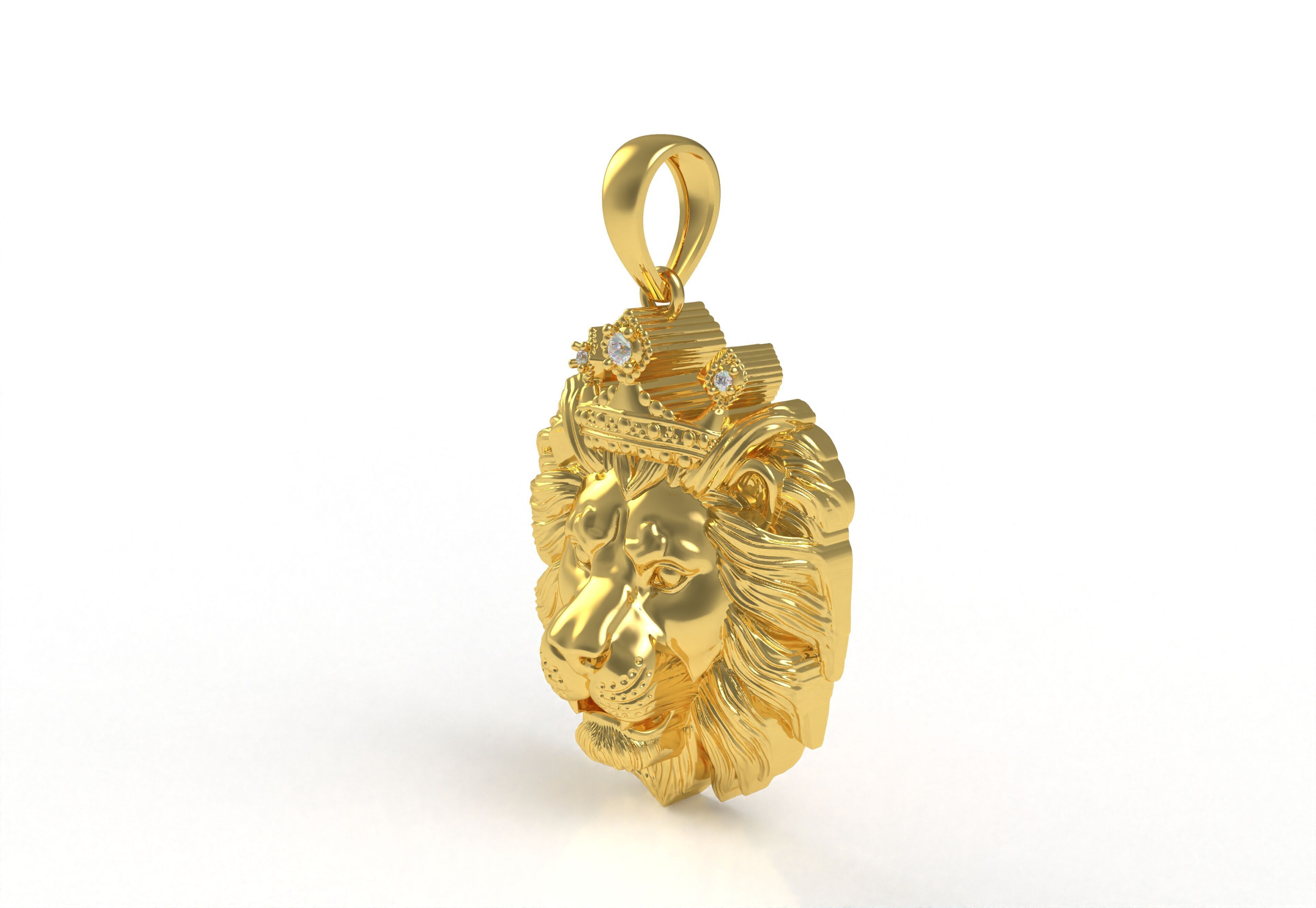 Lion with Crown Pendant 3D print model_37