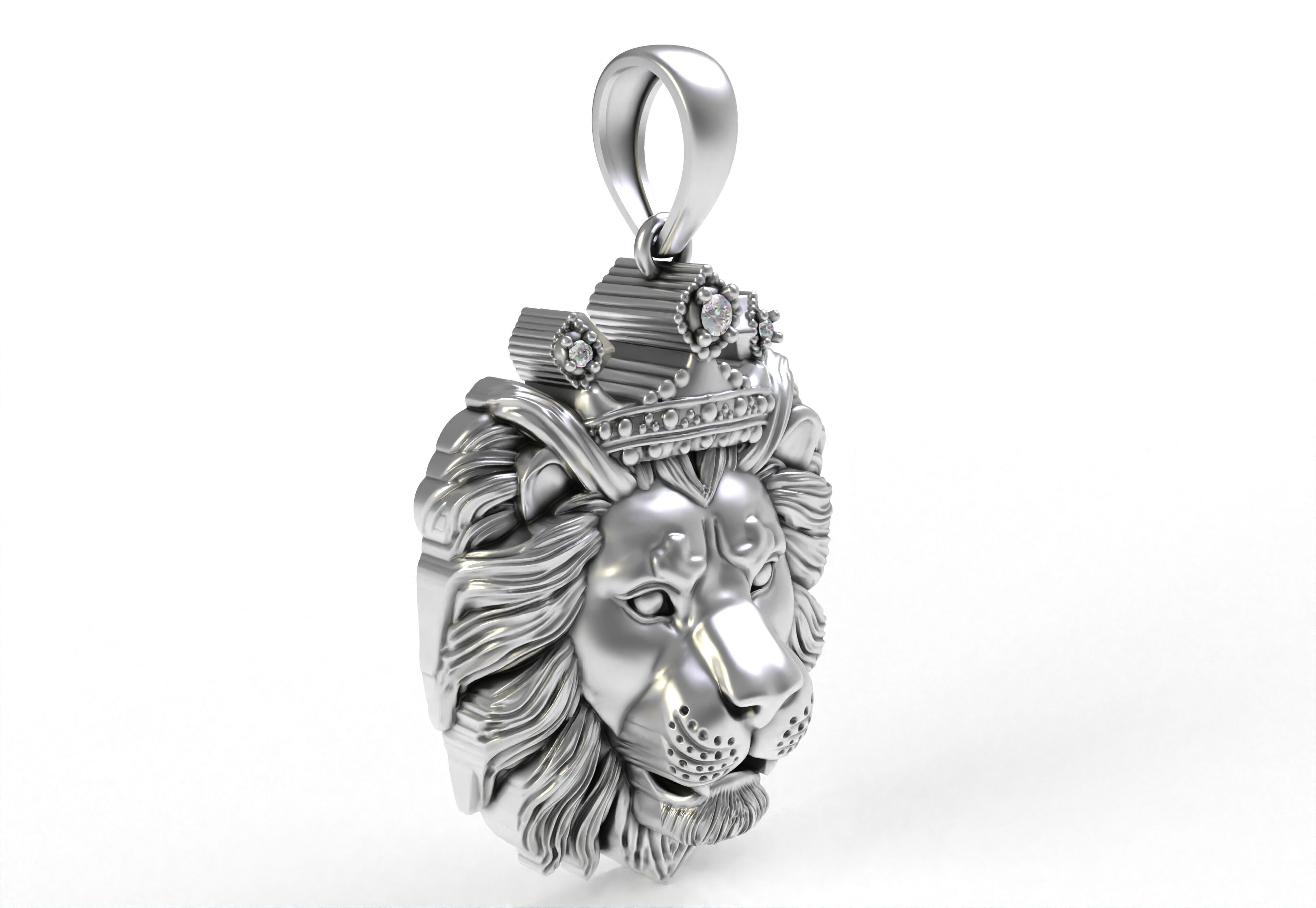 Lion with Crown Pendant 3D print model_15