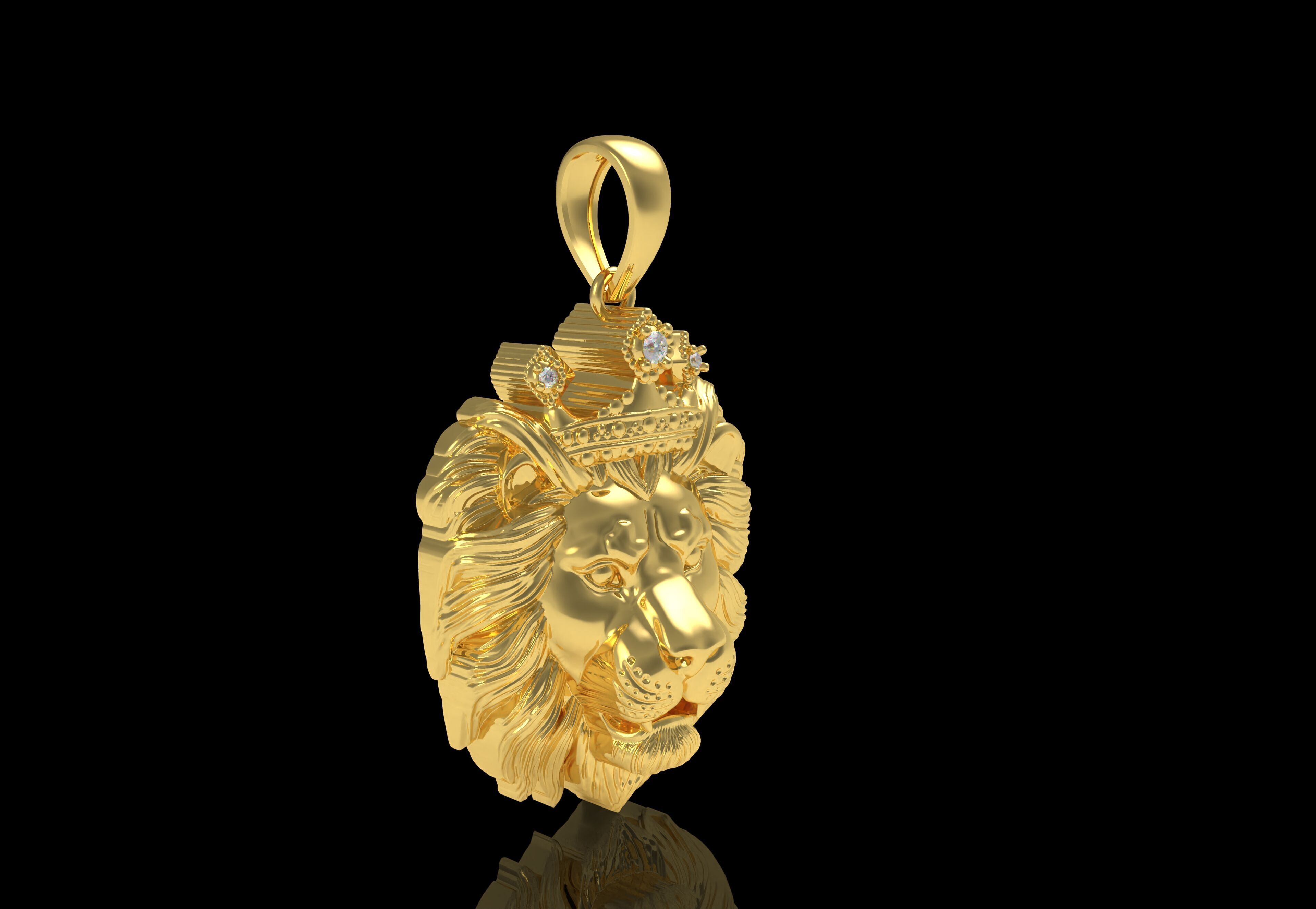 Lion with Crown Pendant 3D print model_32