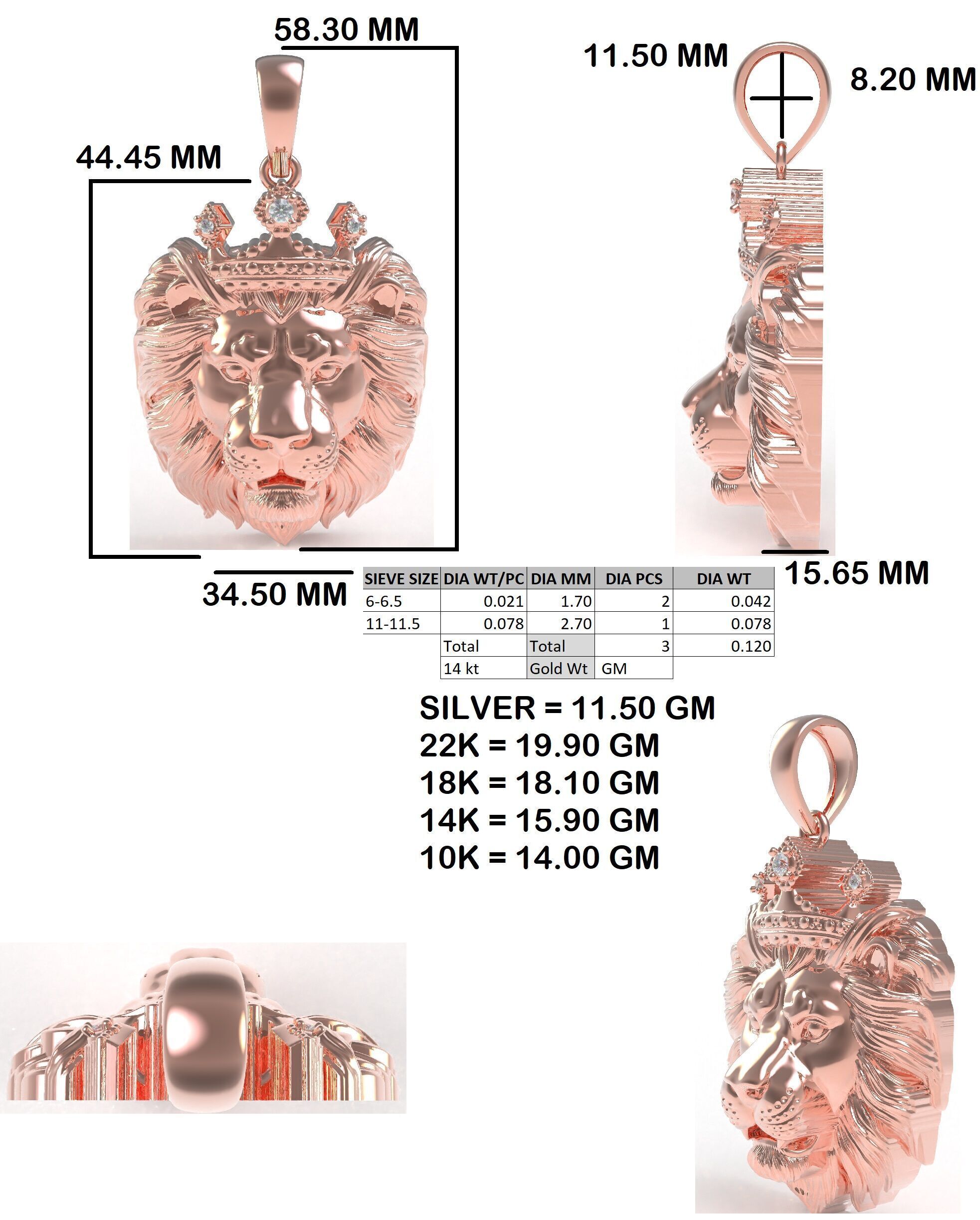 Lion with Crown Pendant 3D print model_41