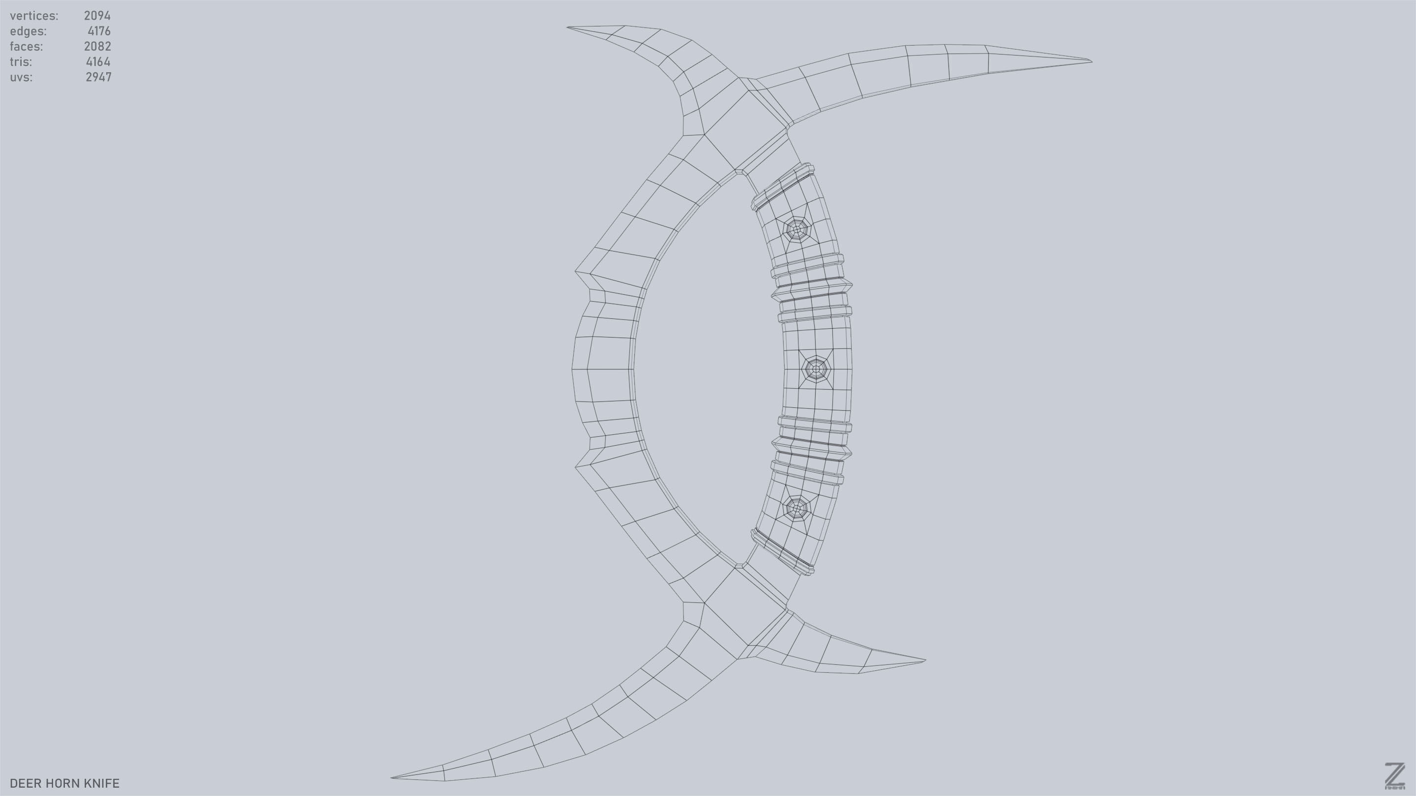 Deer horn knife Low-poly 3D model_9