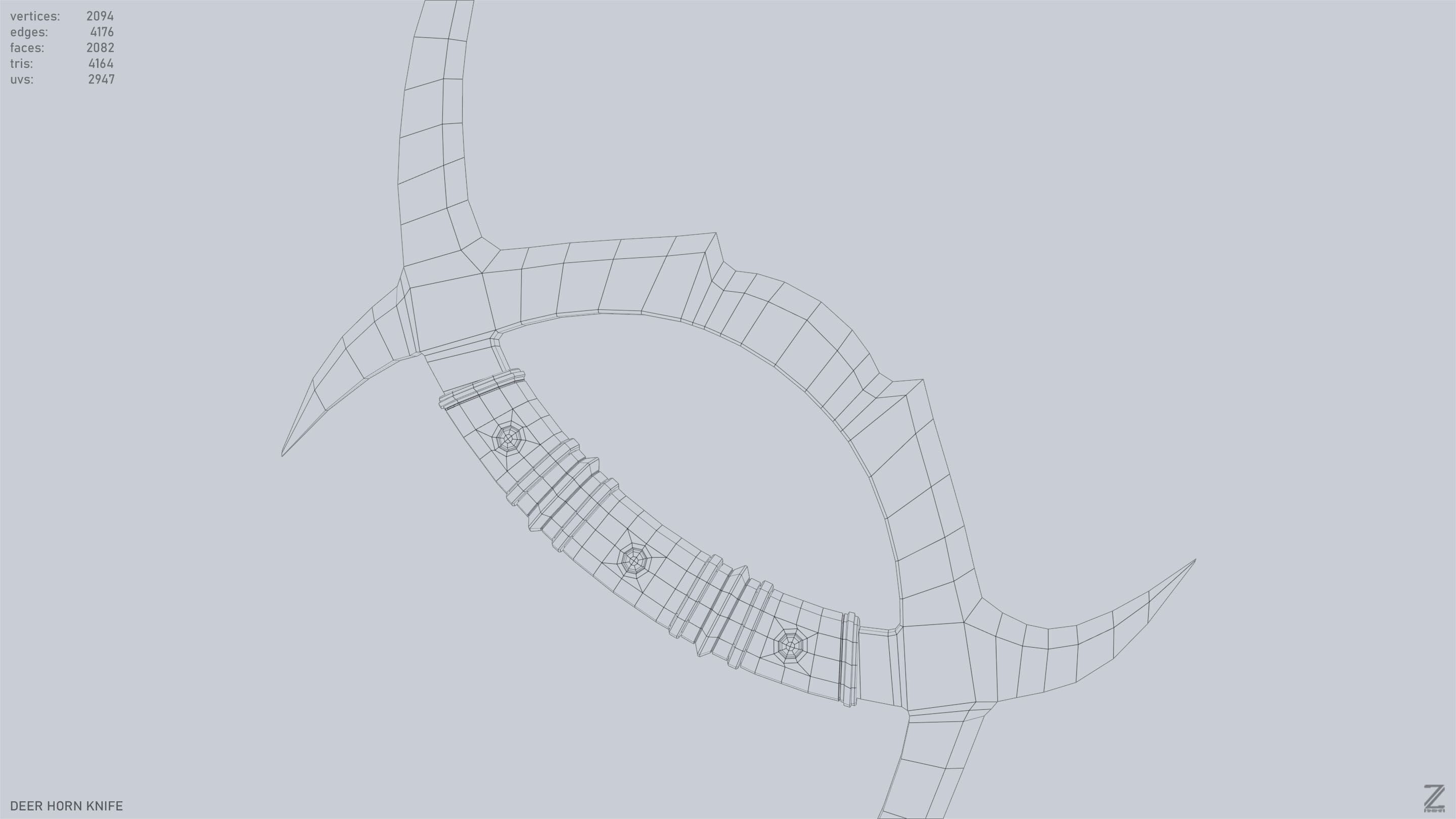 Deer horn knife Low-poly 3D model_11