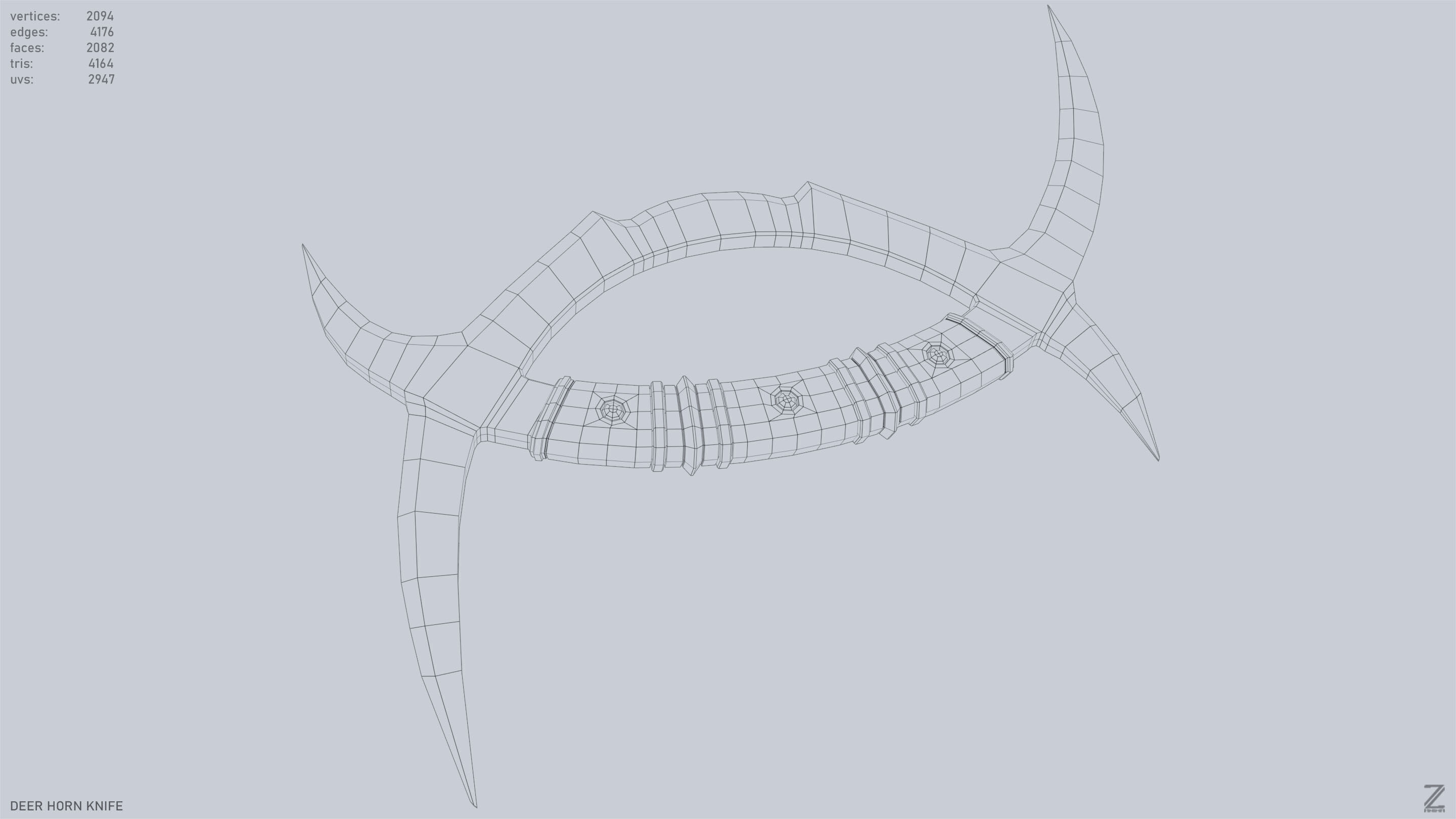 Deer horn knife Low-poly 3D model_15