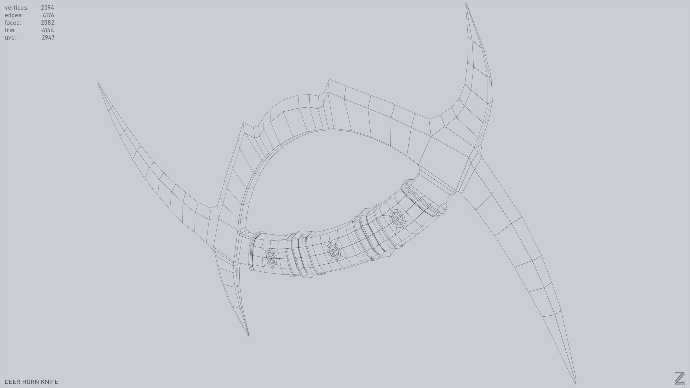 Deer horn knife Low-poly 3D model_12