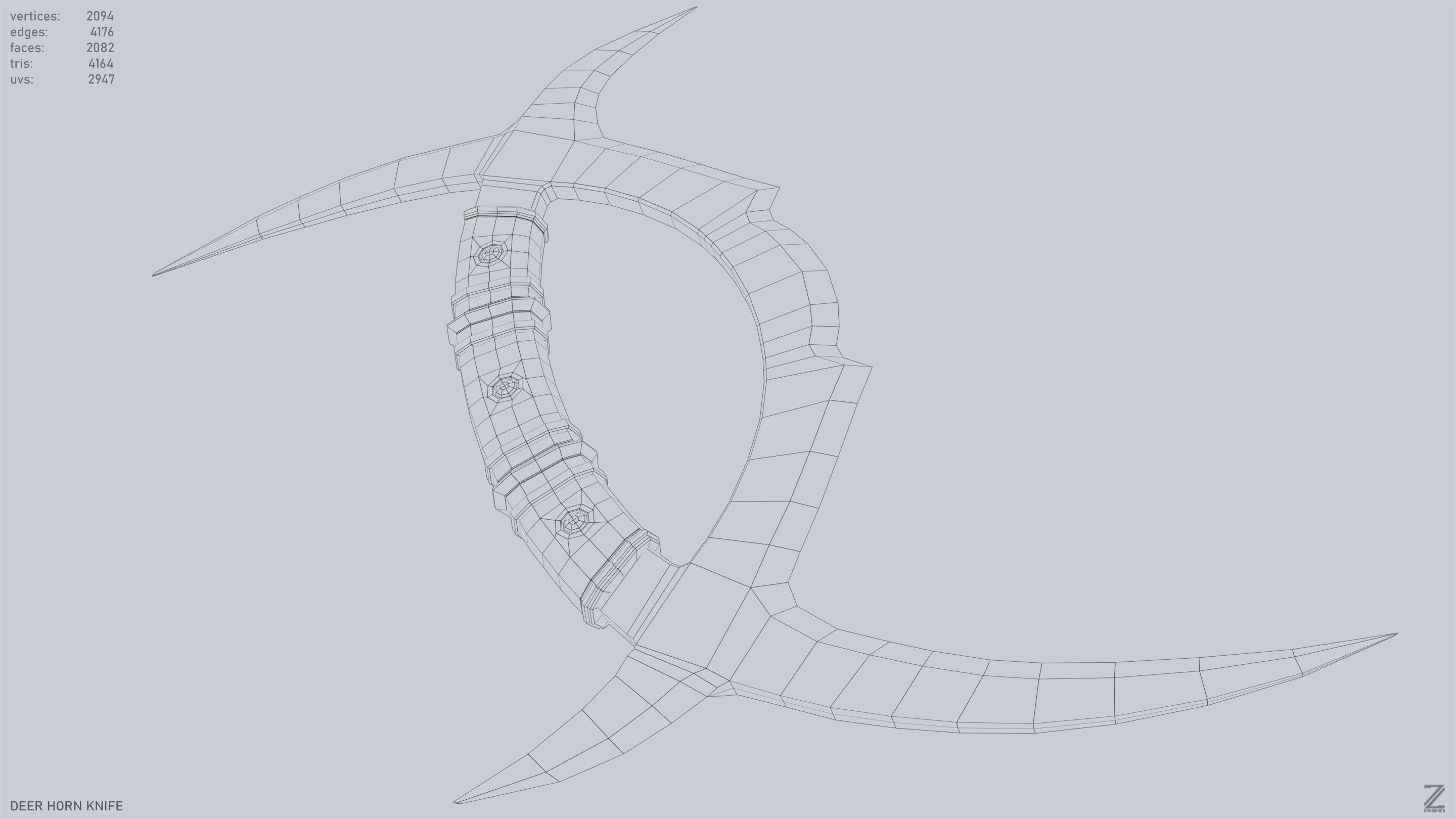 Deer horn knife Low-poly 3D model_13