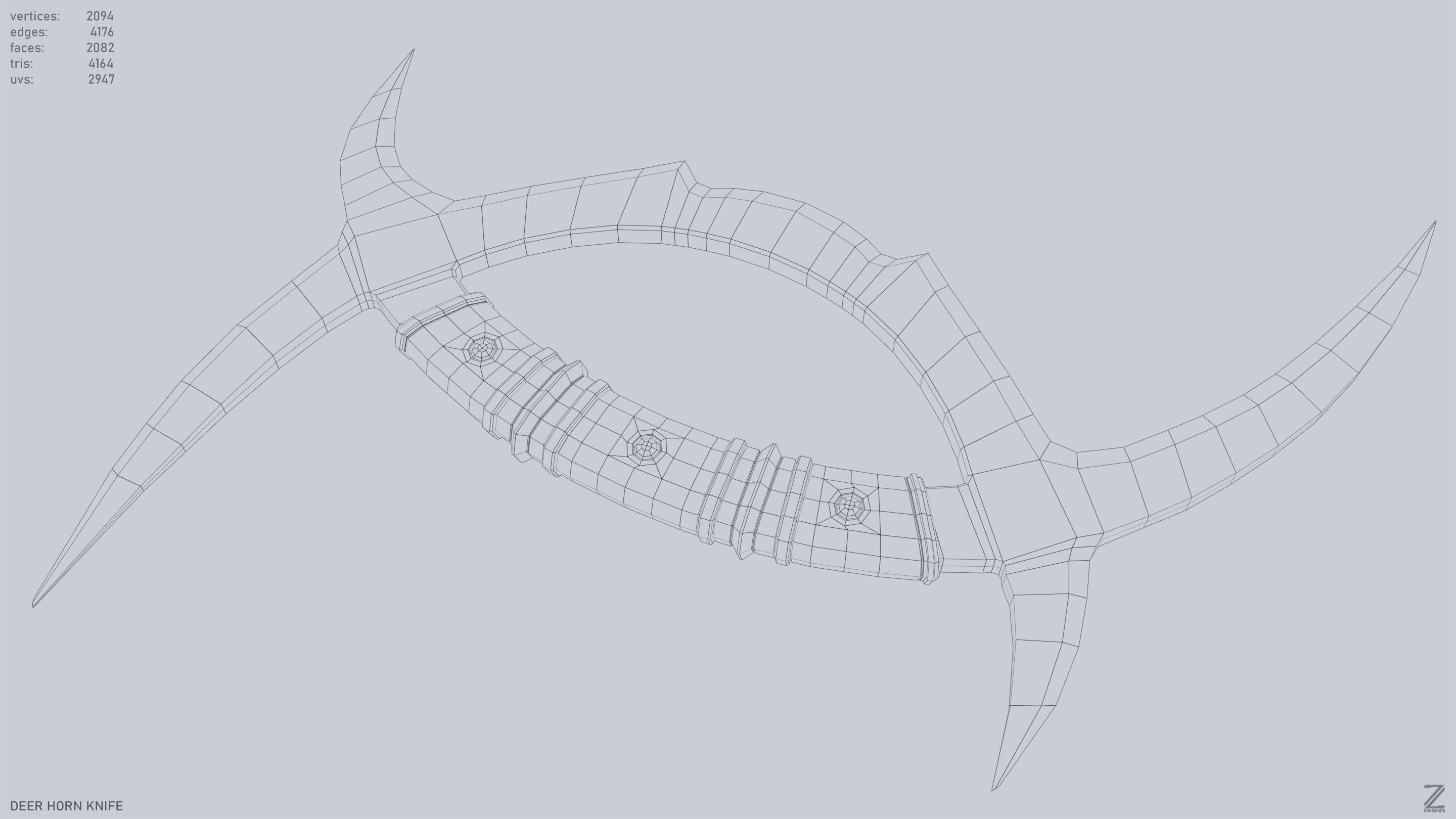 Deer horn knife Low-poly 3D model_14
