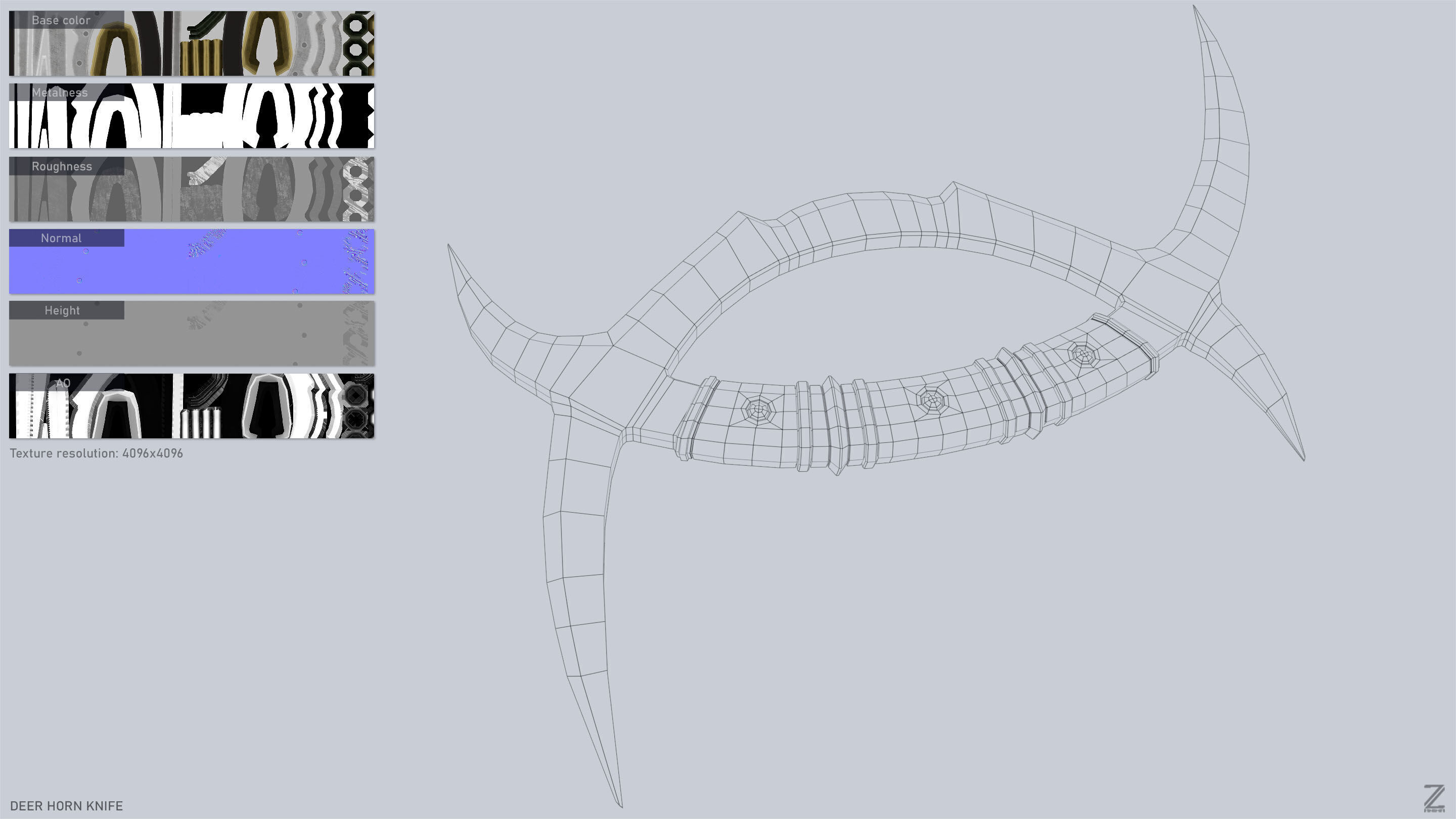 Deer horn knife Low-poly 3D model_3