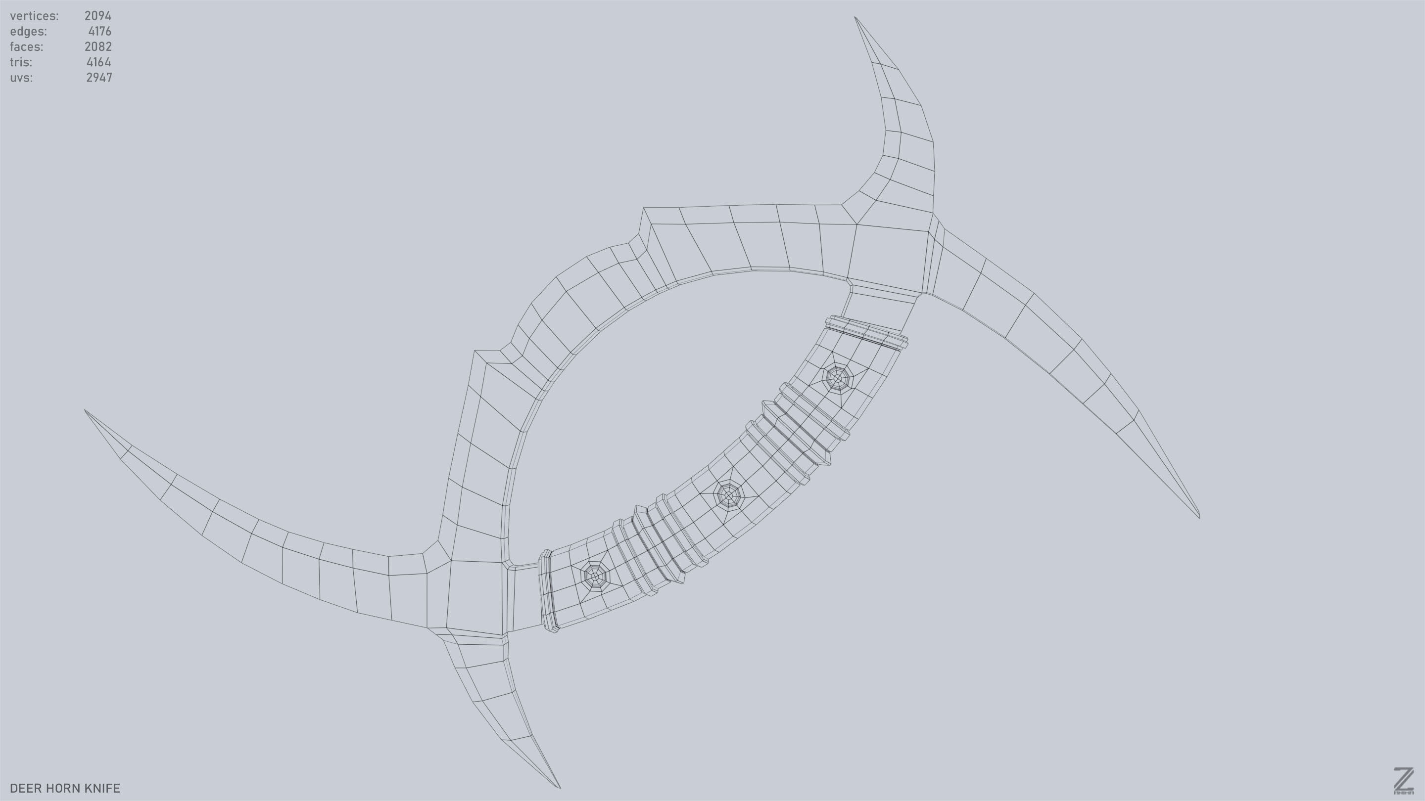 Deer horn knife Low-poly 3D model_10