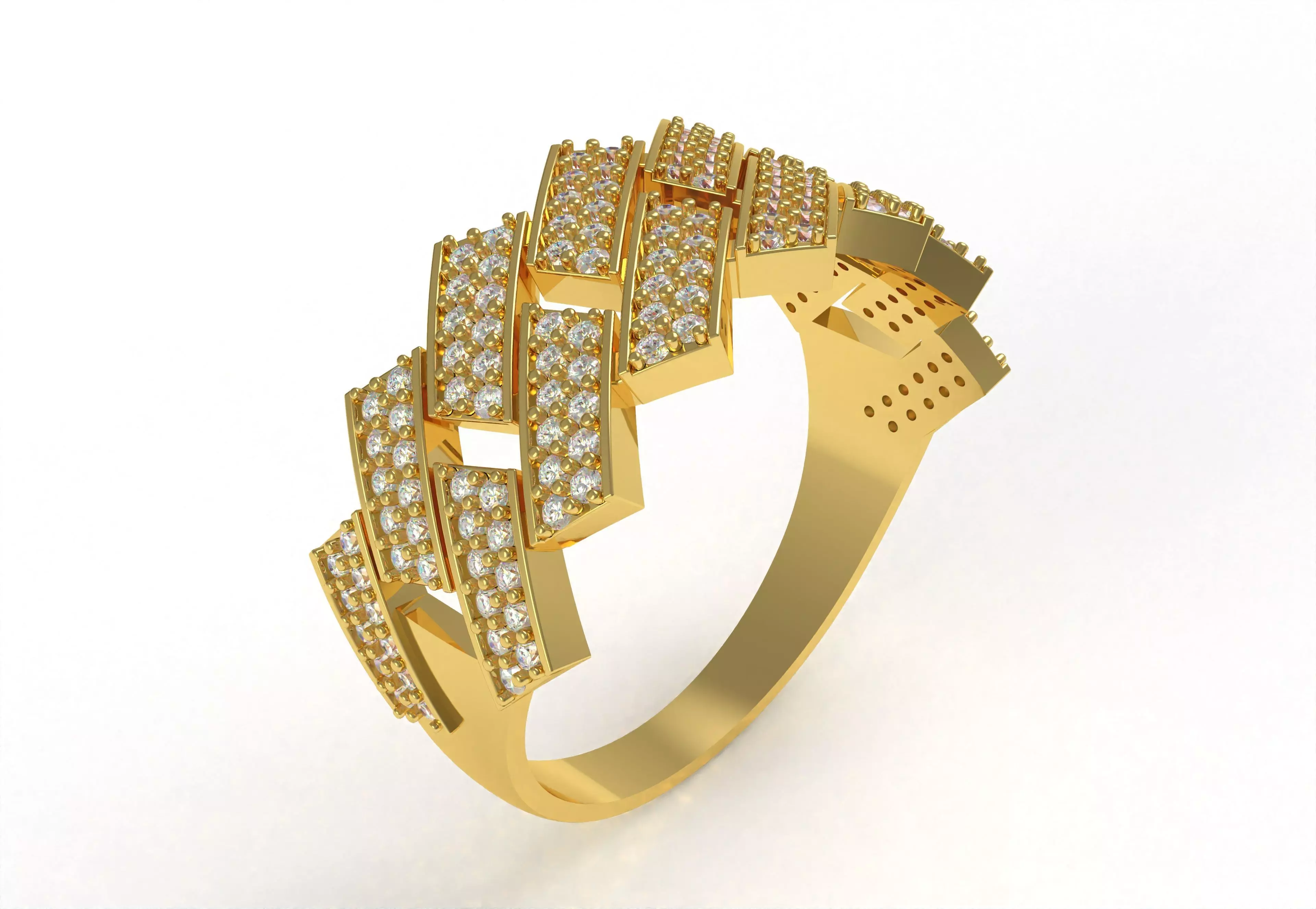 Cuban Link Diamond Ring 3D print model_0