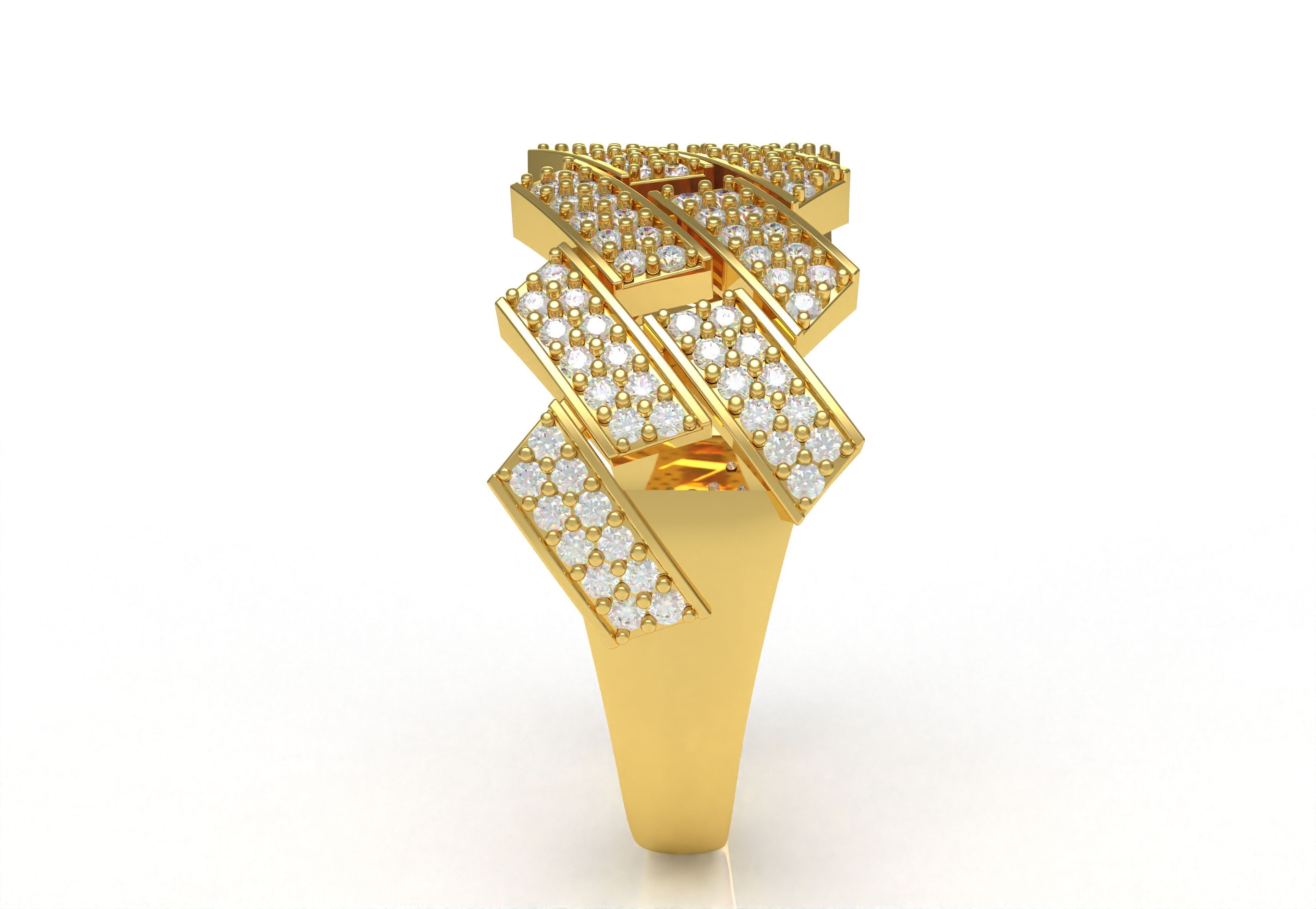 Cuban Link Diamond Ring 3D print model_4