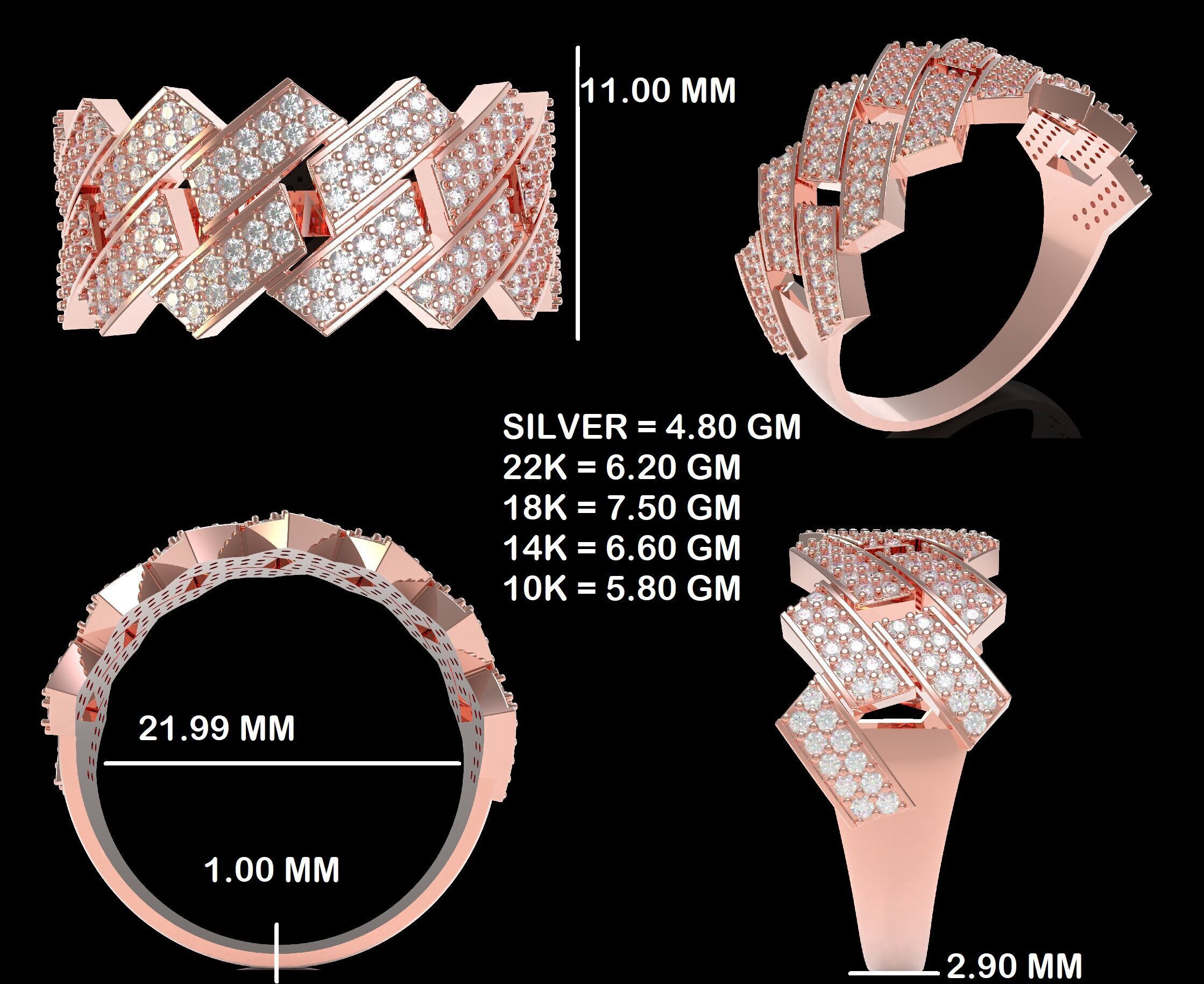 Cuban Link Diamond Ring 3D print model_30
