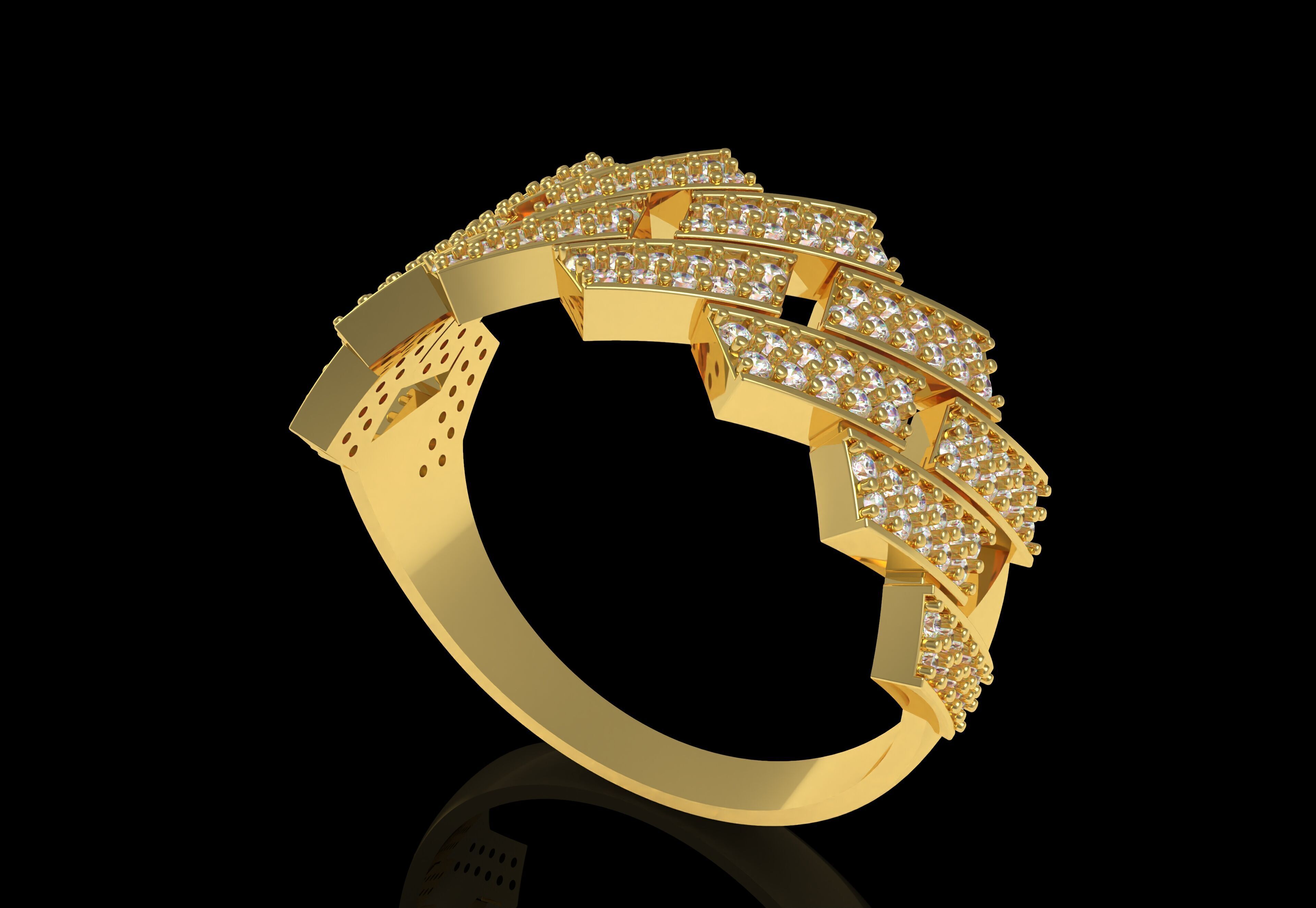 Cuban Link Diamond Ring 3D print model_7
