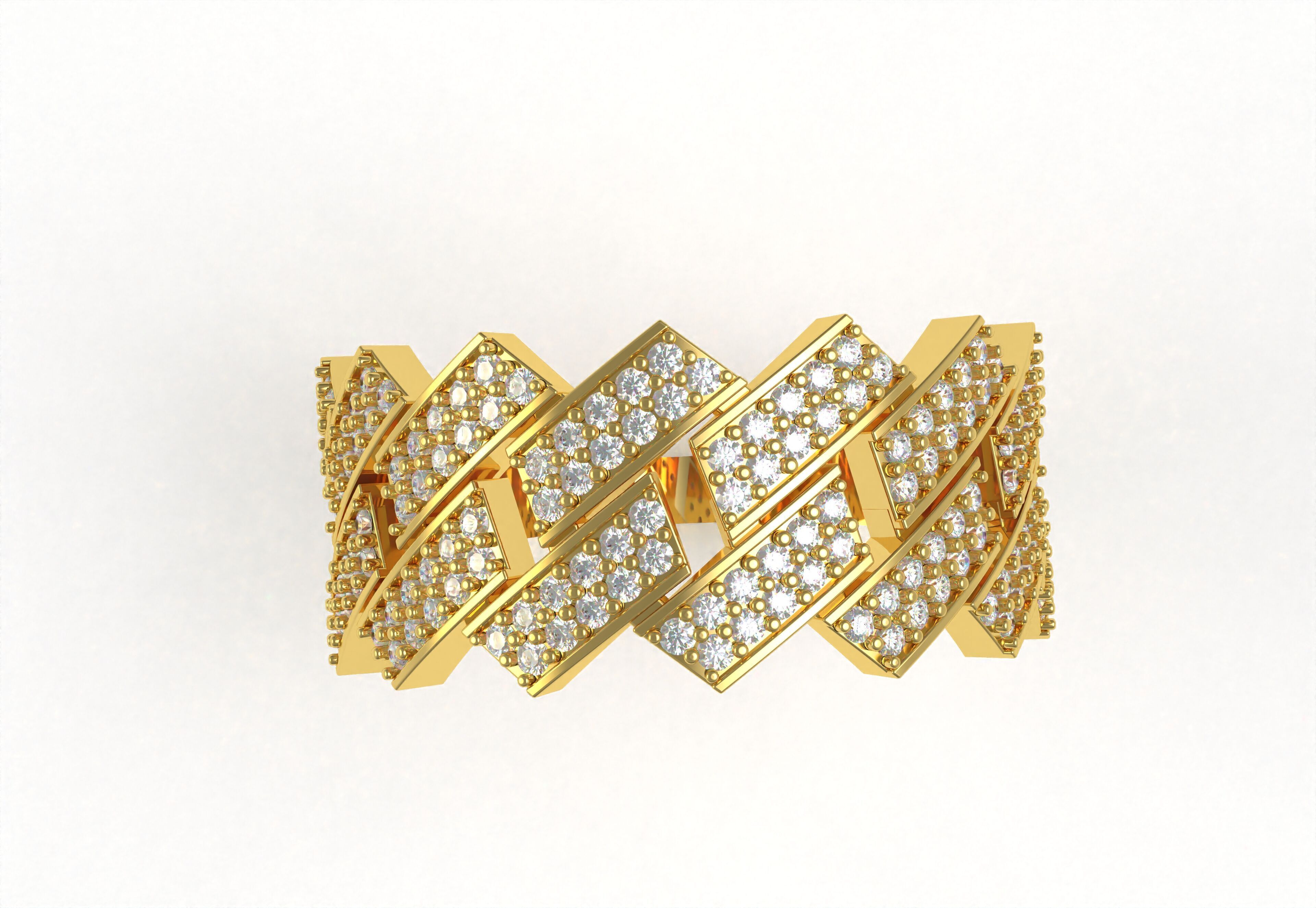 Cuban Link Diamond Ring 3D print model_2