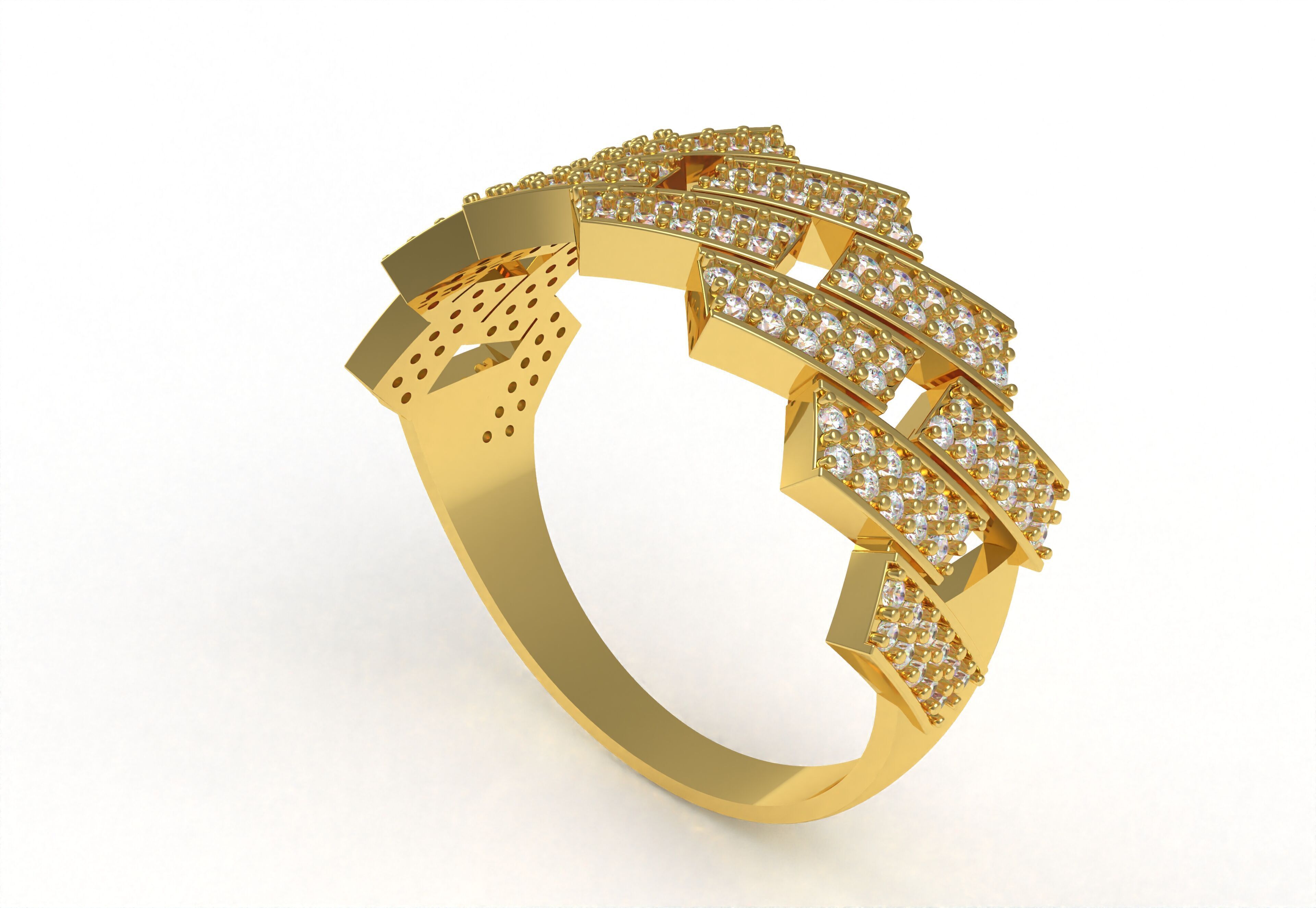 Cuban Link Diamond Ring 3D print model_1