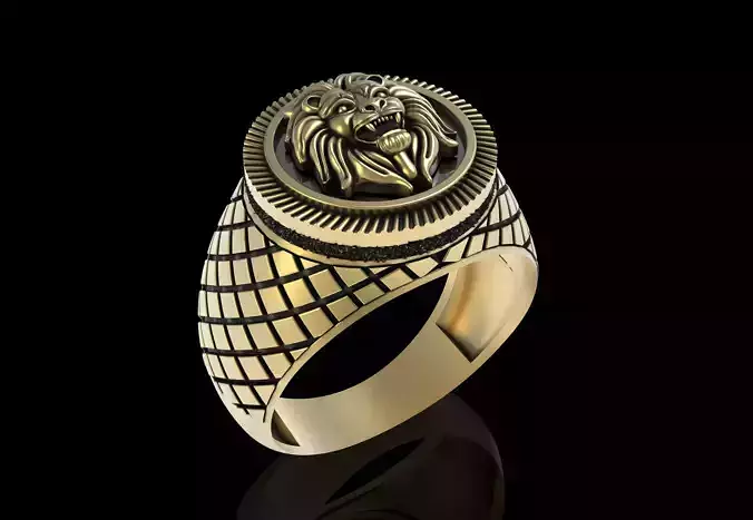 Lion Face Round Signet Ring