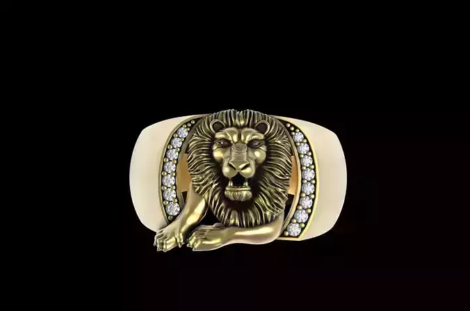 Sitting Lion Diamond Ring