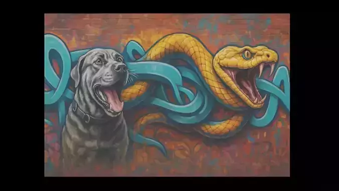 16K Base Color Texture  Dog and Serpent Mural Ultra HD  Texture