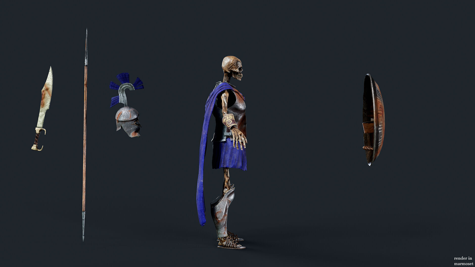 SKELETON SPARTAN ROYAL  Low-poly 3D model_7