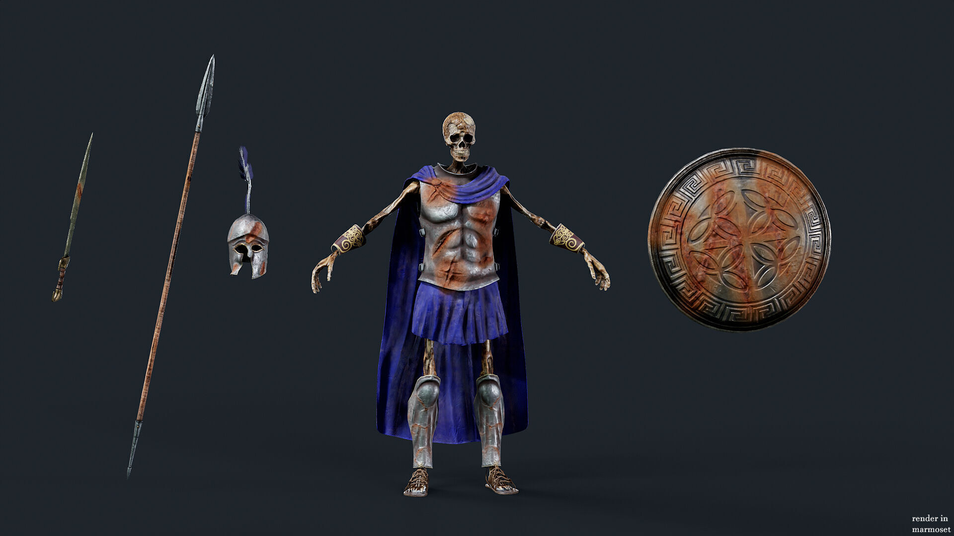 SKELETON SPARTAN ROYAL  Low-poly 3D model_6