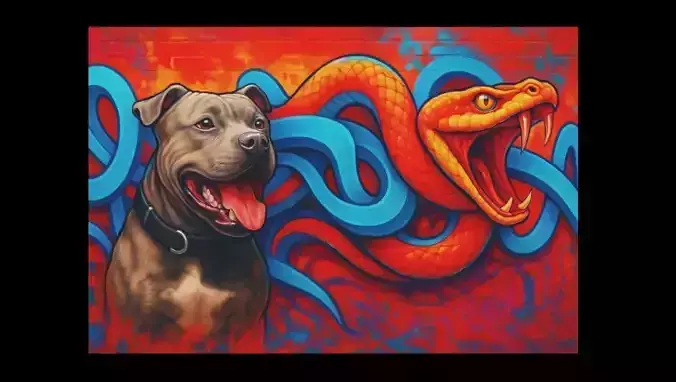 16K Base Color Texture Dog and Serpent Mural Ultra HD Texture Texture