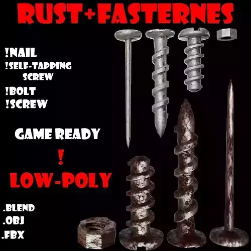 Rusty Fasteners Pack  Bolts Screws Nails  Nuts  Low Poly  