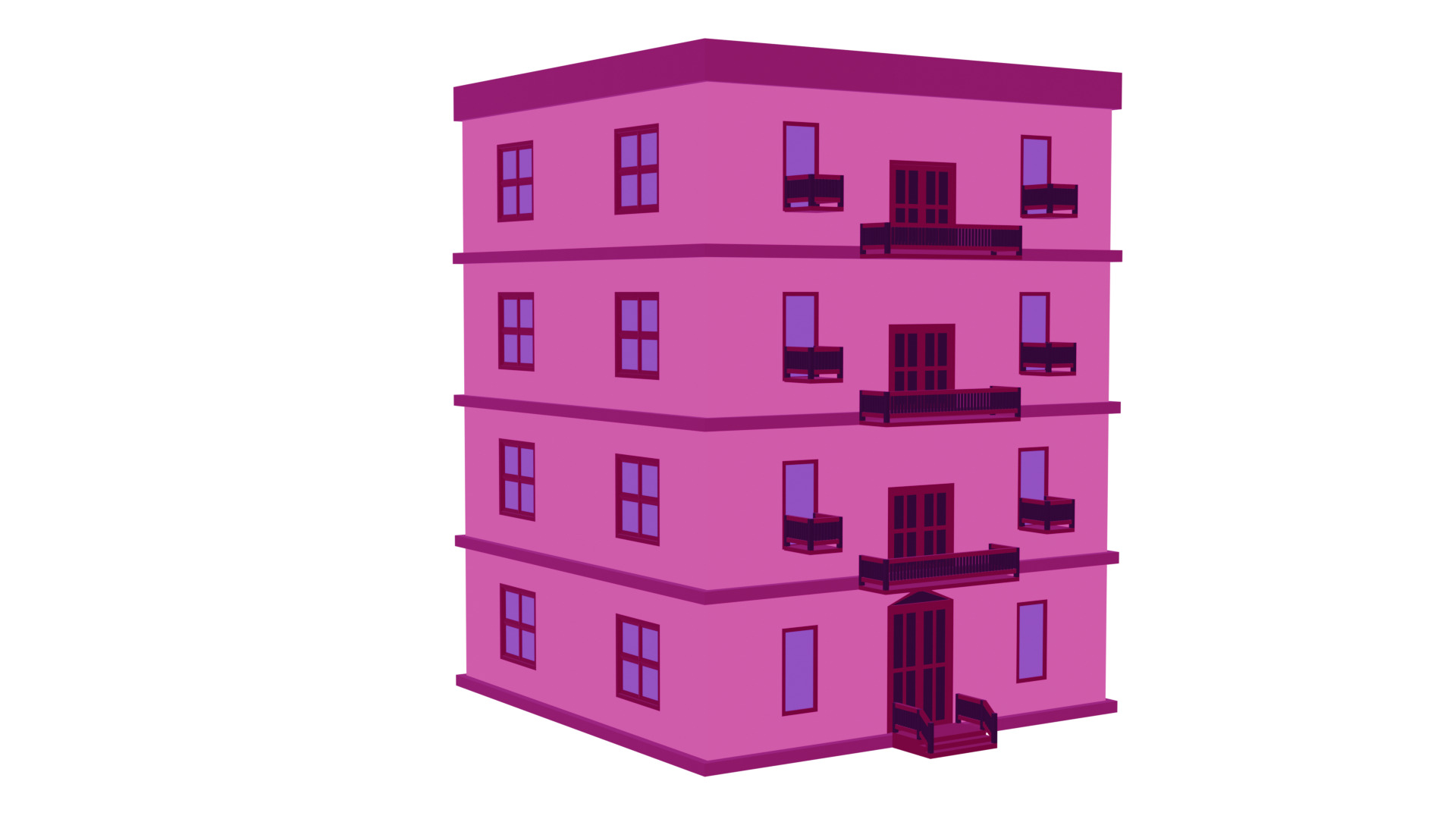 Low-Poly Apartment Building Game Ready 3D Model Low-poly 3D model_2