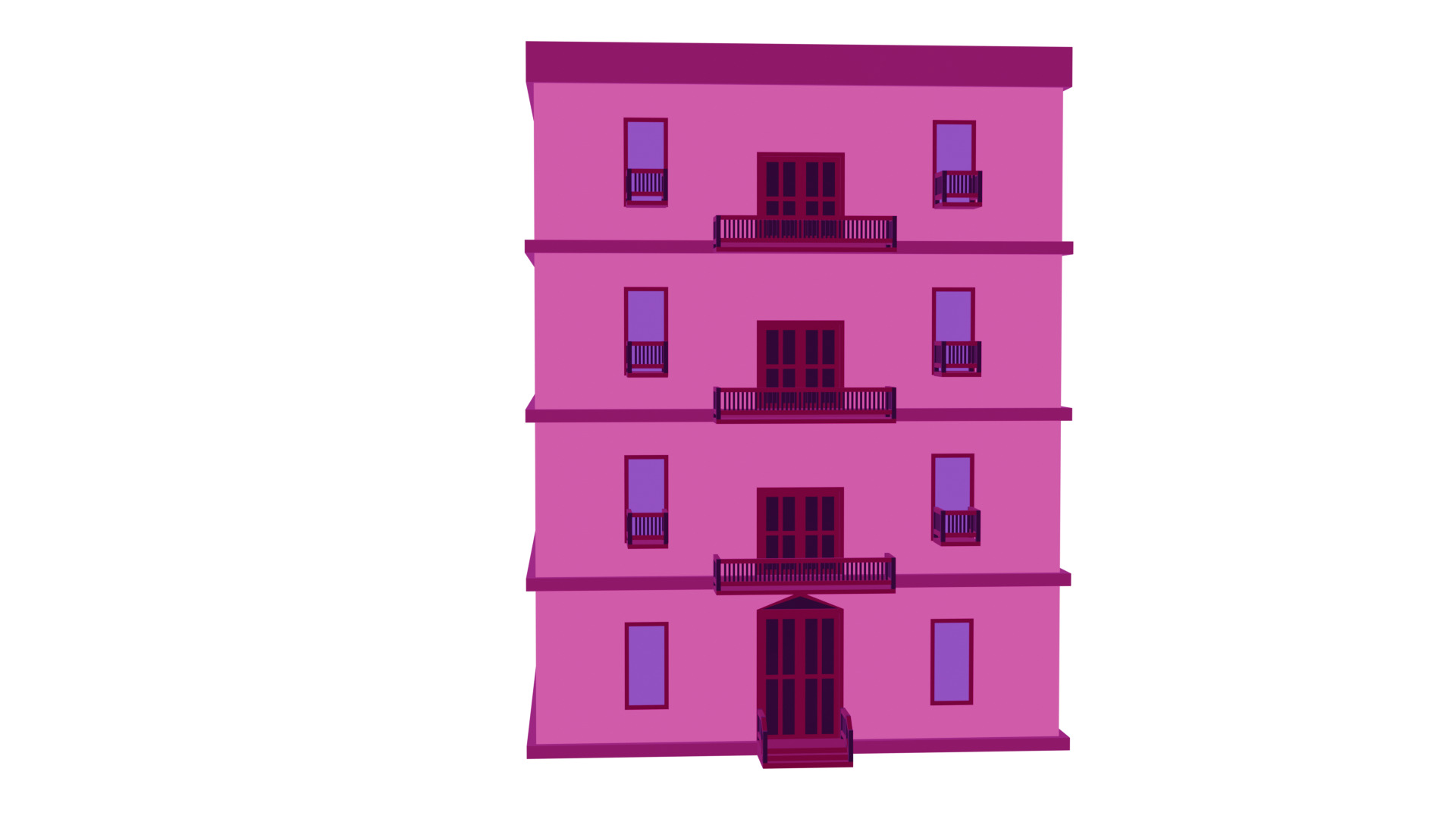 Low-Poly Apartment Building Game Ready 3D Model Low-poly 3D model_1