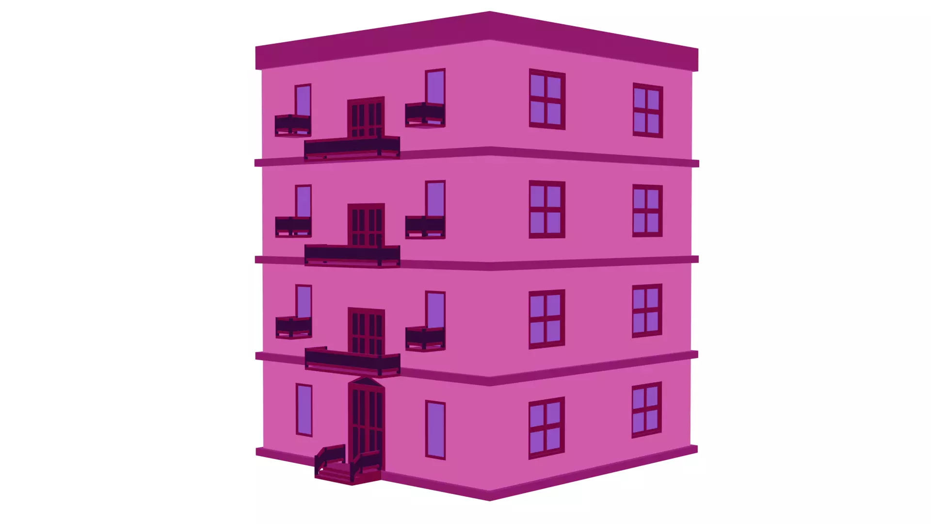 Low-Poly Apartment Building Game Ready 3D Model Low-poly 3D model_0