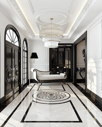 Black White Classic Interior 3ds Max Corona Renderer Scene Low-poly 3D model