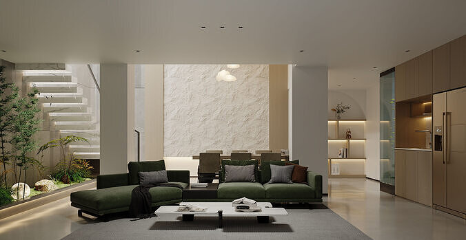 Modern living room scene 3D model 7