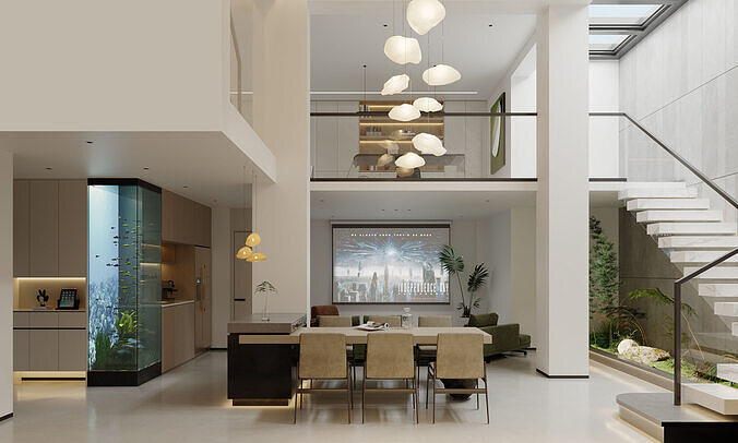 Modern living room scene 3D model 6