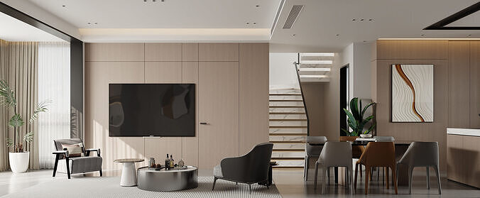 Modern living room scene 3D model 2