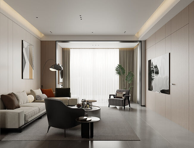 Modern living room scene 3D model 3