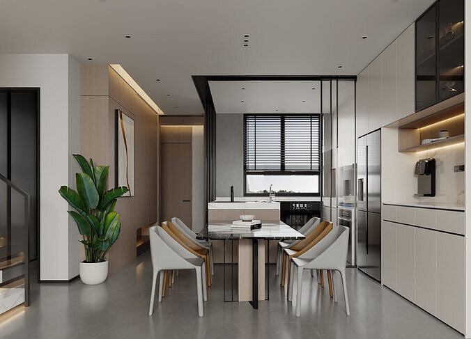Modern living room scene 3D model 4