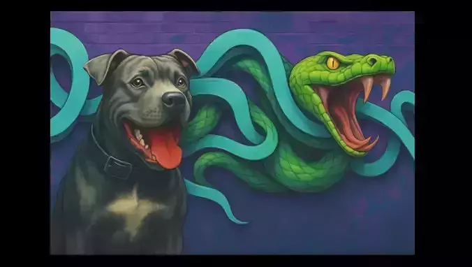 16K Base Color Texture Dog and Serpent Mural Ultra HD Texture Texture