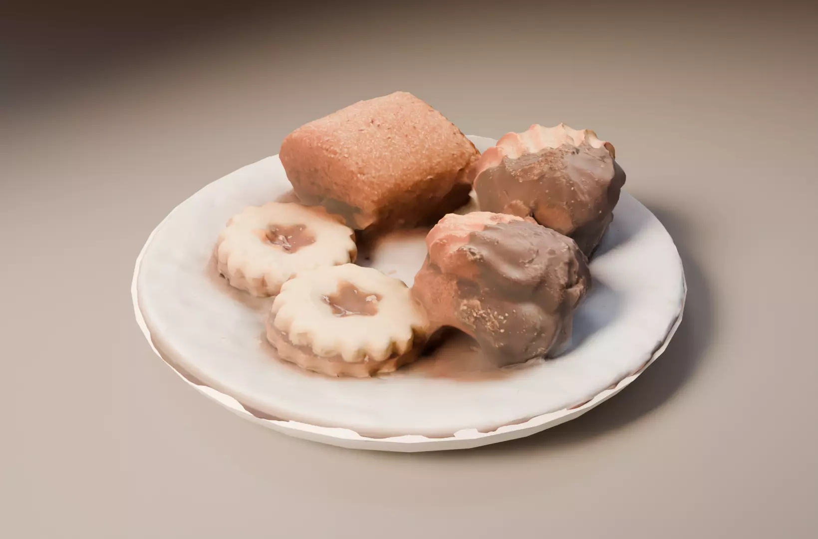 Realistic Plate of Cakes  Dessert Food 3D Model Low-poly 3D model_0