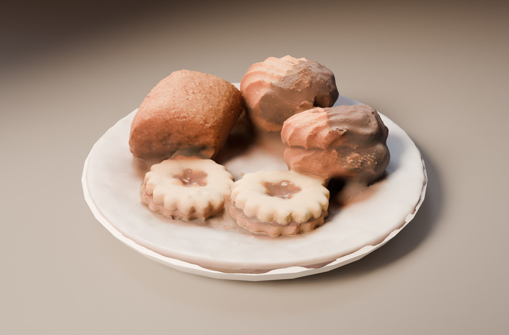 Realistic Plate of Cakes  Dessert Food 3D Model Low-poly 3D model_1