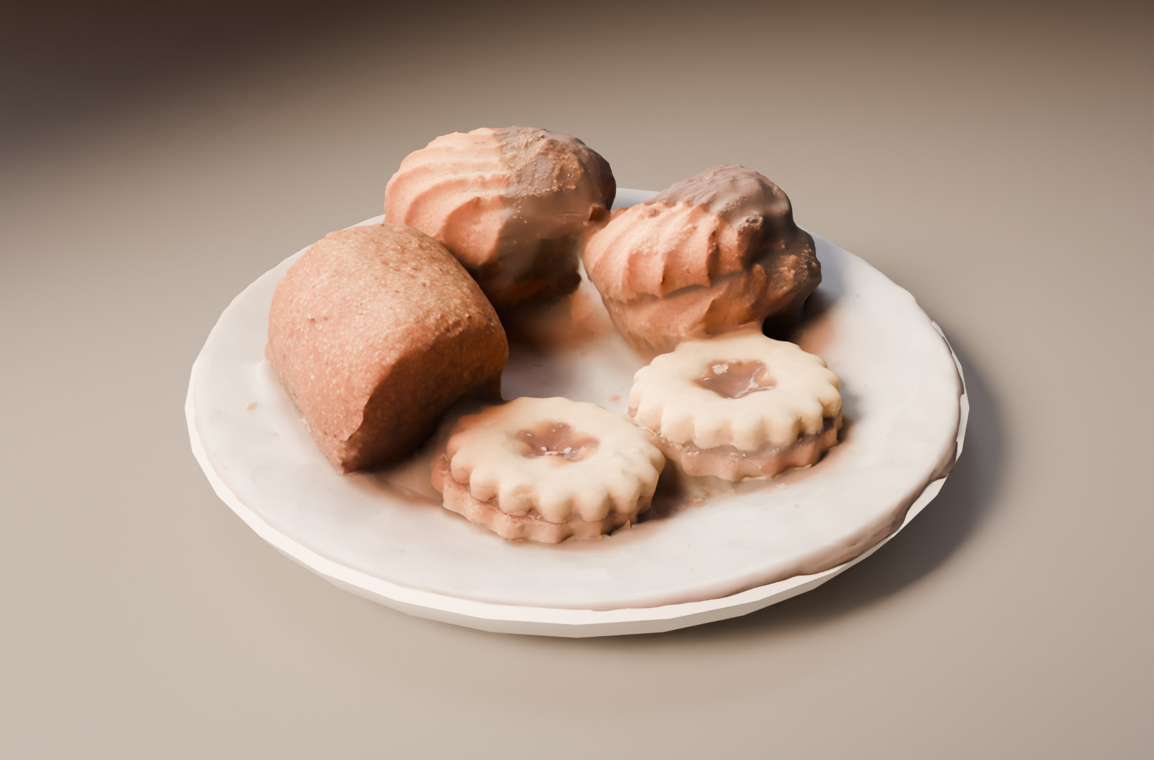 Realistic Plate of Cakes  Dessert Food 3D Model Low-poly 3D model_2