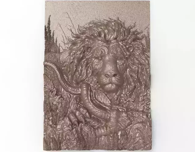 High Detail 3D Relief  Majestic Lion Hunt Scene