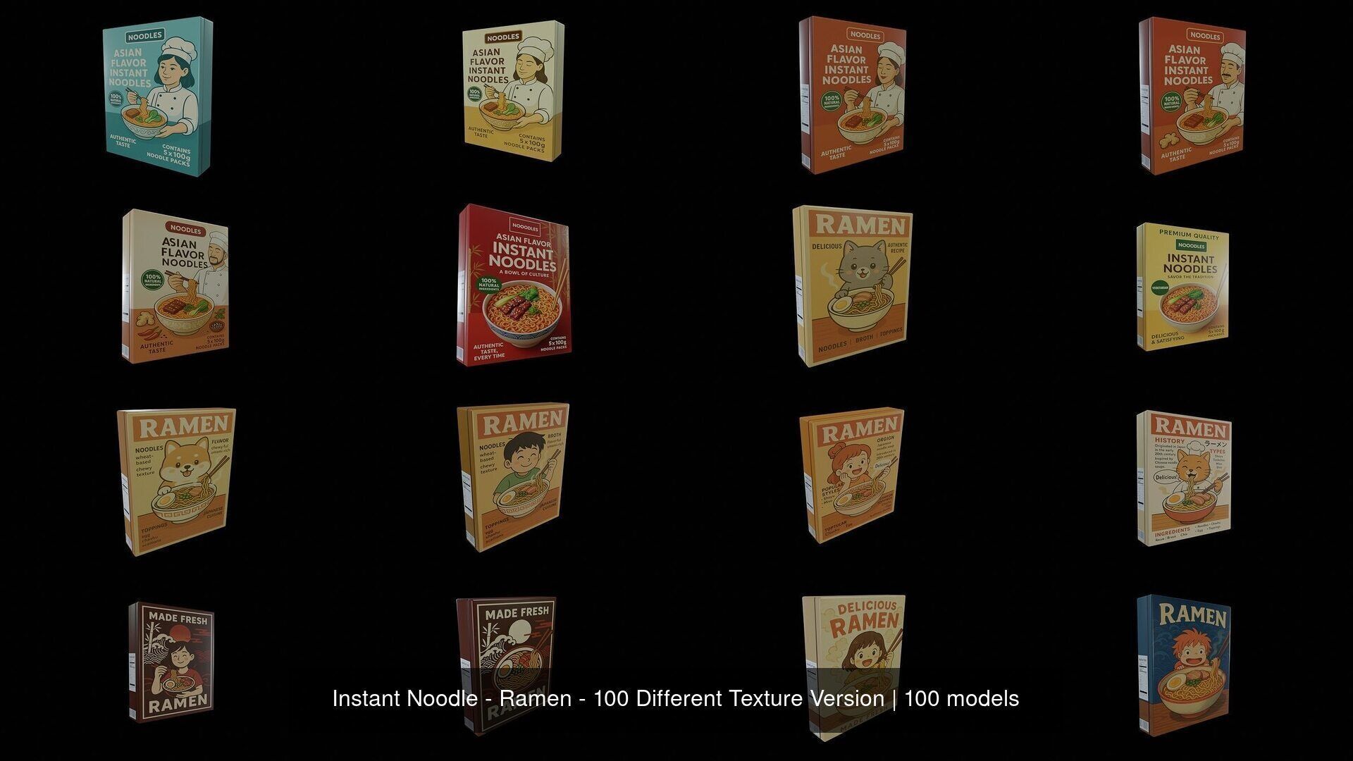 Instant Noodle - Ramen - 100 Different Texture Version 3D Model Collection_10