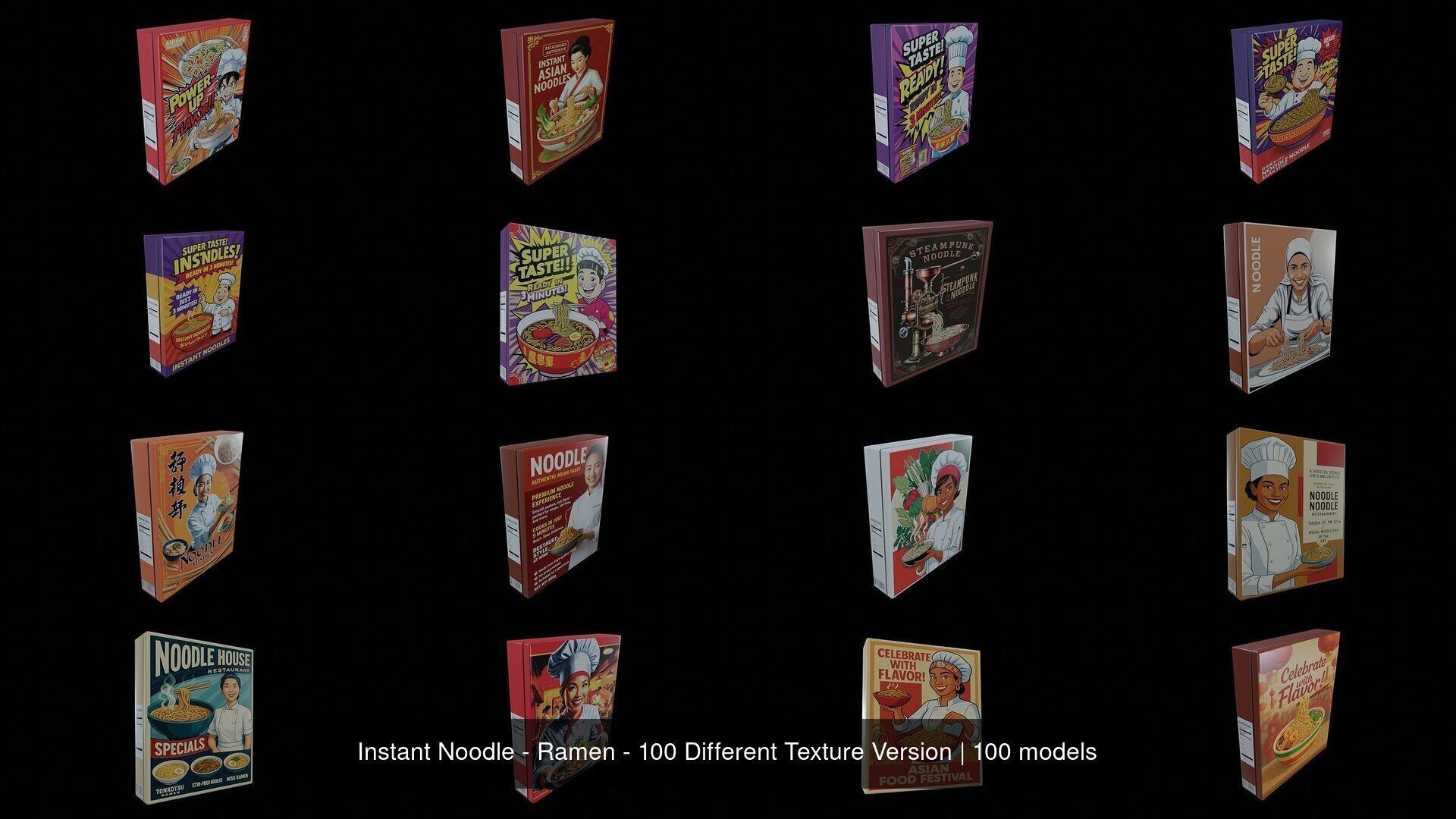 Instant Noodle - Ramen - 100 Different Texture Version 3D Model Collection_6