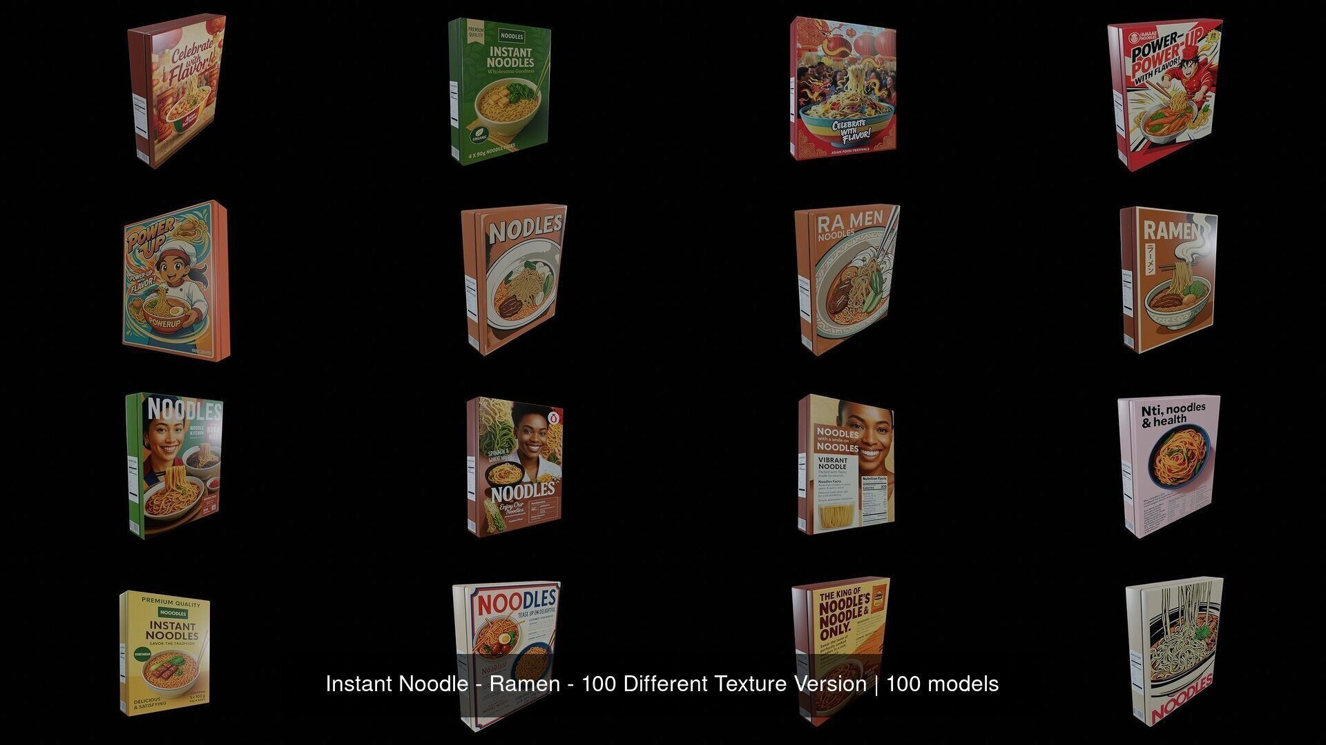 Instant Noodle - Ramen - 100 Different Texture Version 3D Model Collection_8
