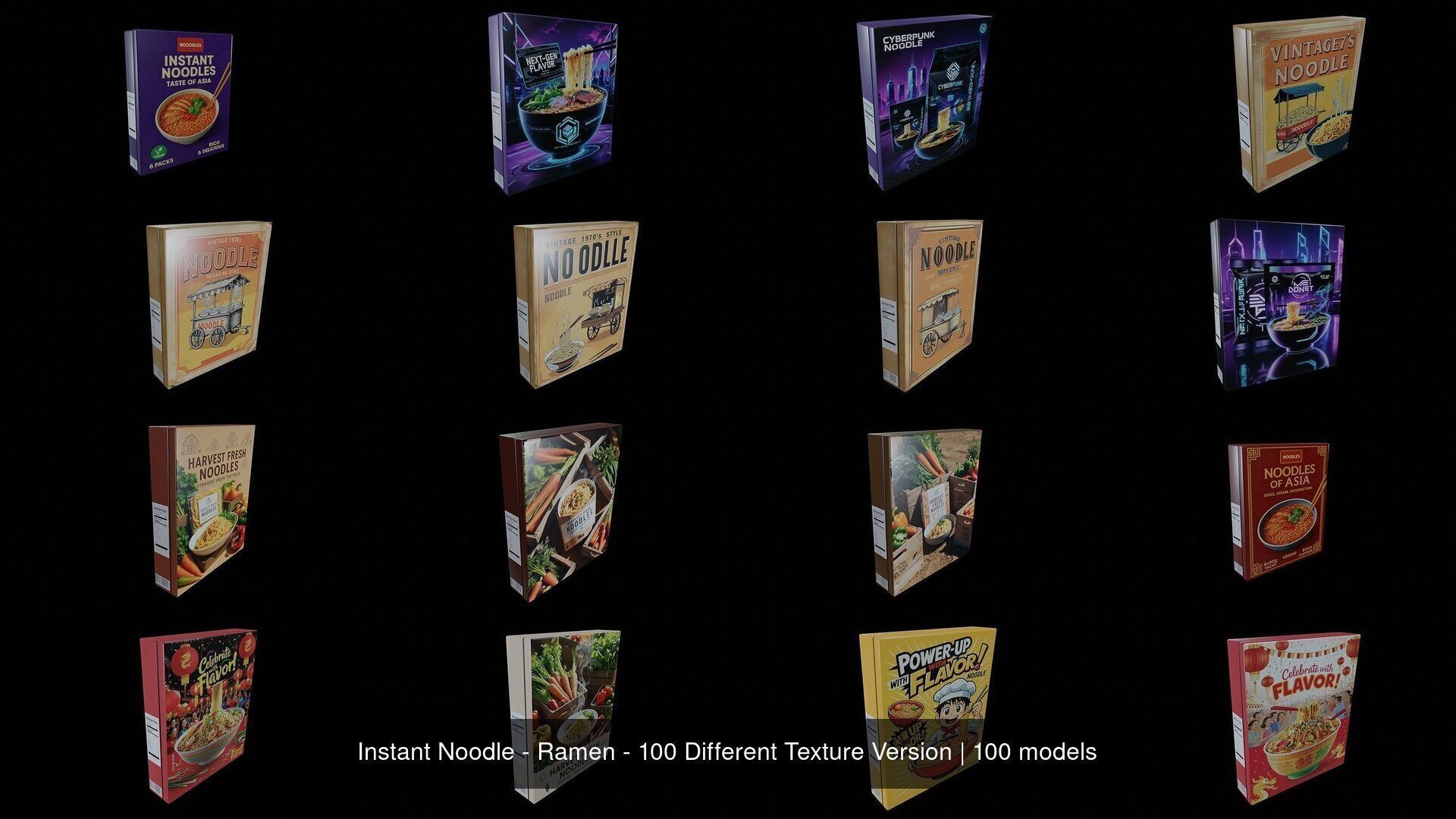 Instant Noodle - Ramen - 100 Different Texture Version 3D Model Collection_4